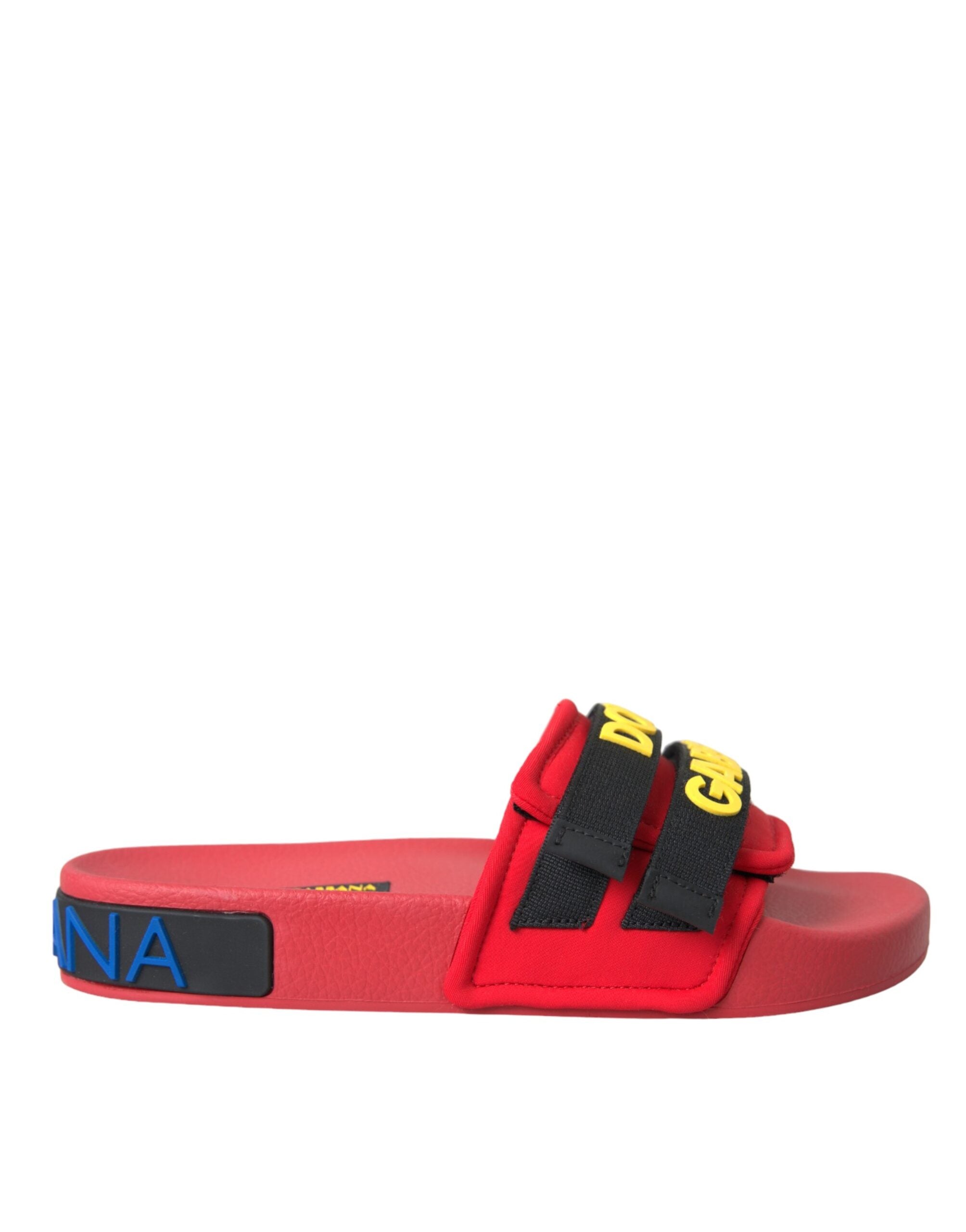 Sandale plate Dolce & Gabbana cu logo roșu și negru