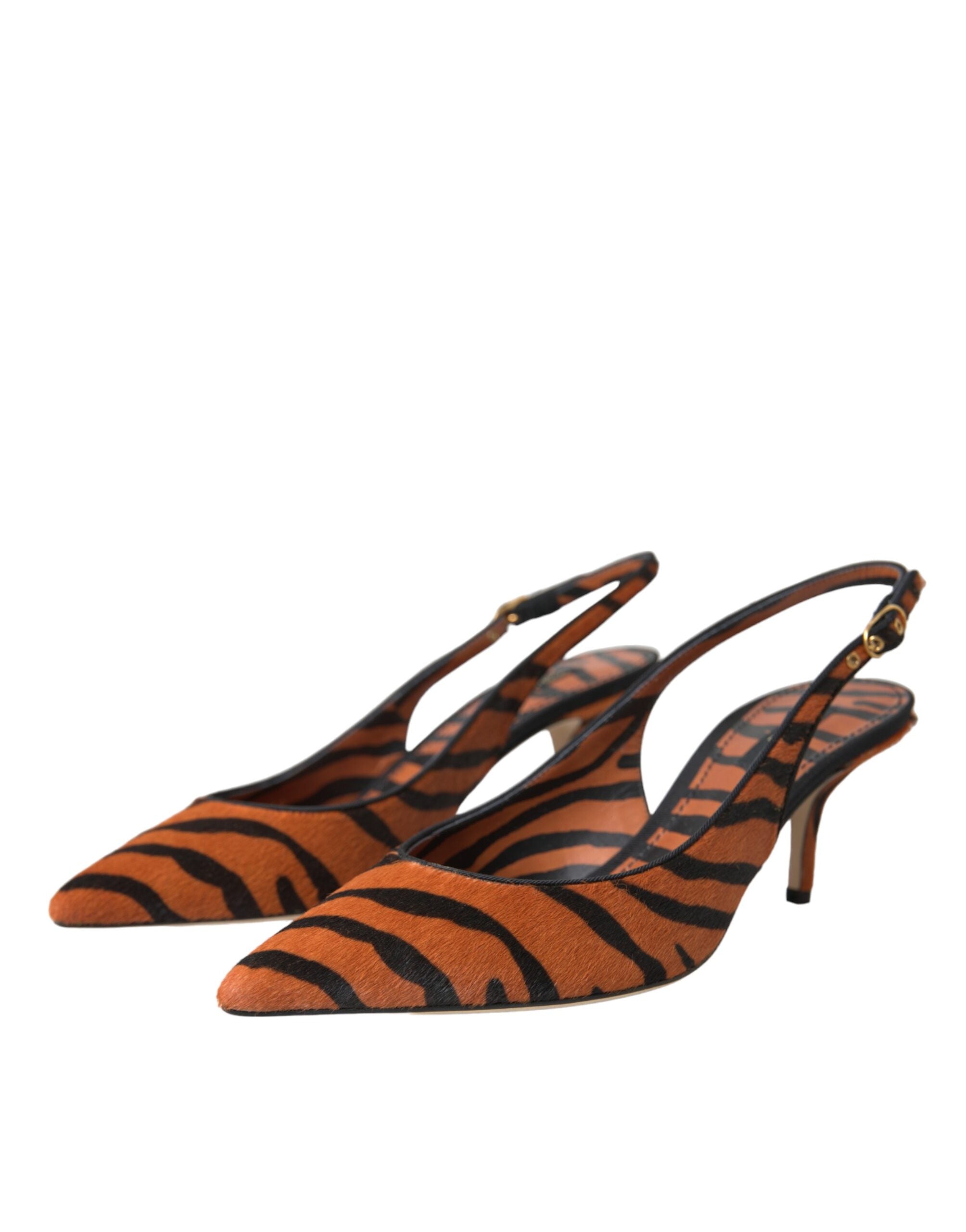 Pantofi sport Dolce & Gabbana din piele cu model zebră neagră și portocalie