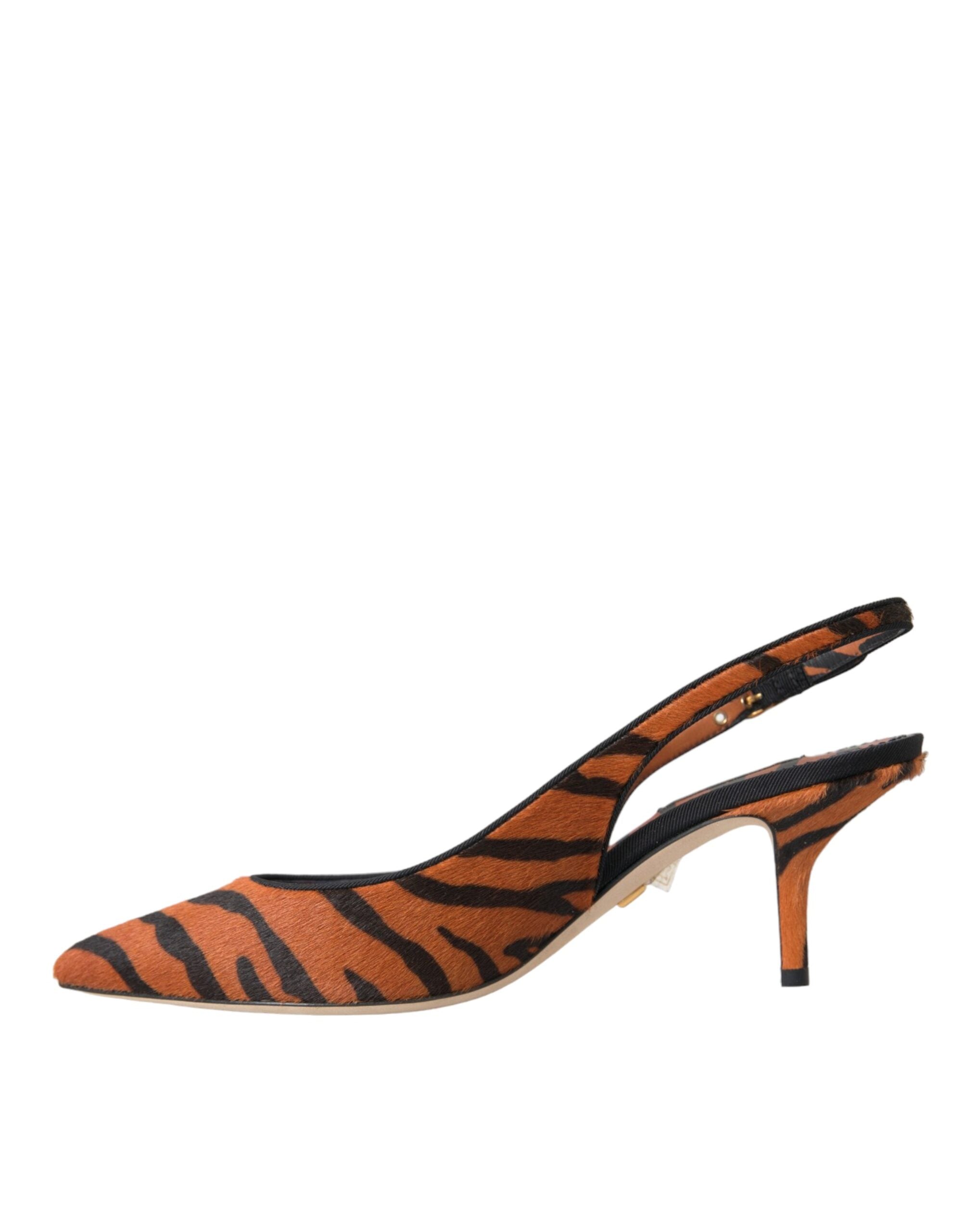 Pantofi sport Dolce & Gabbana din piele cu model zebră neagră și portocalie