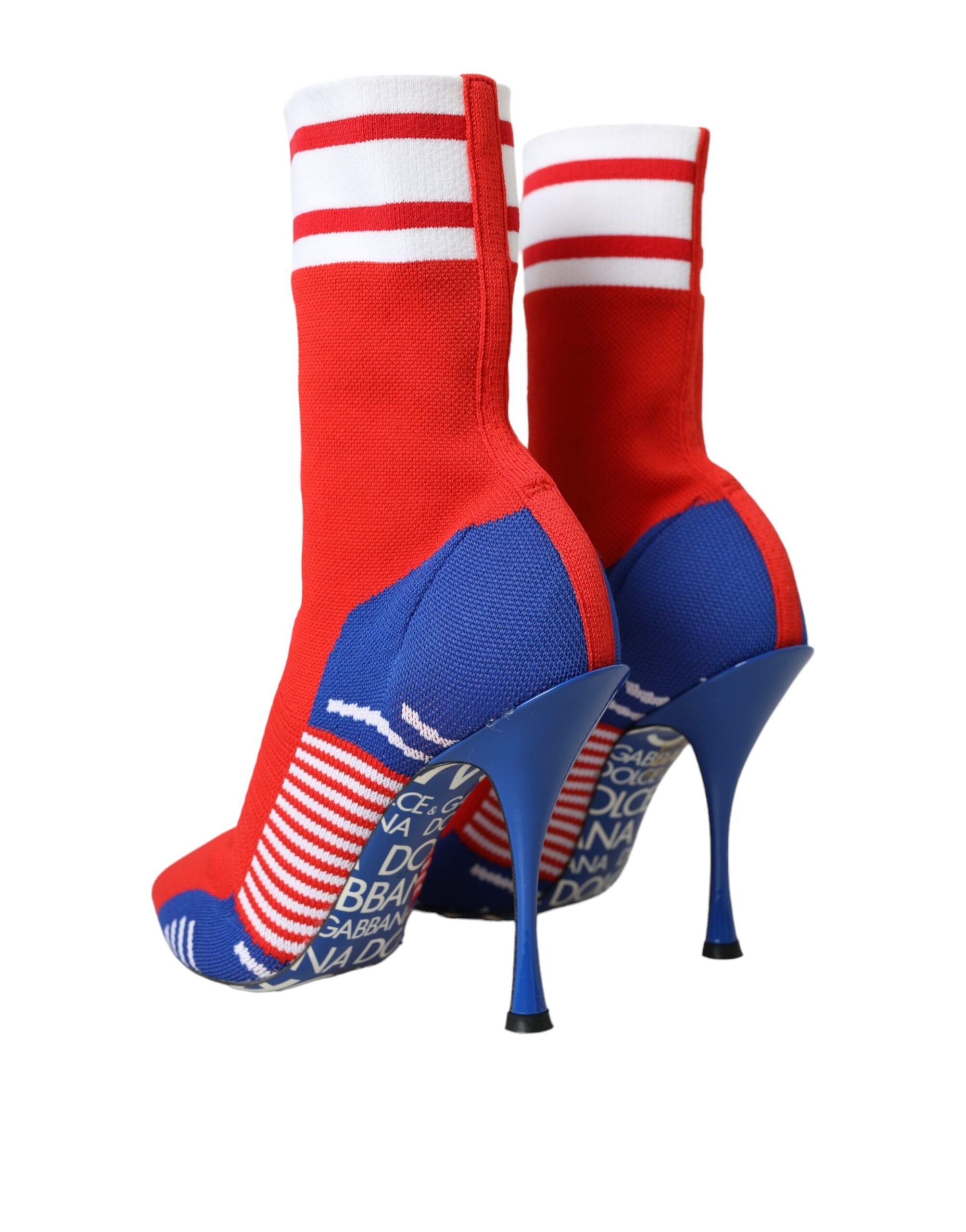 Dolce & Gabbana – Rot-blaue Stretch-Stiefeletten im Sockenstil mit Logo