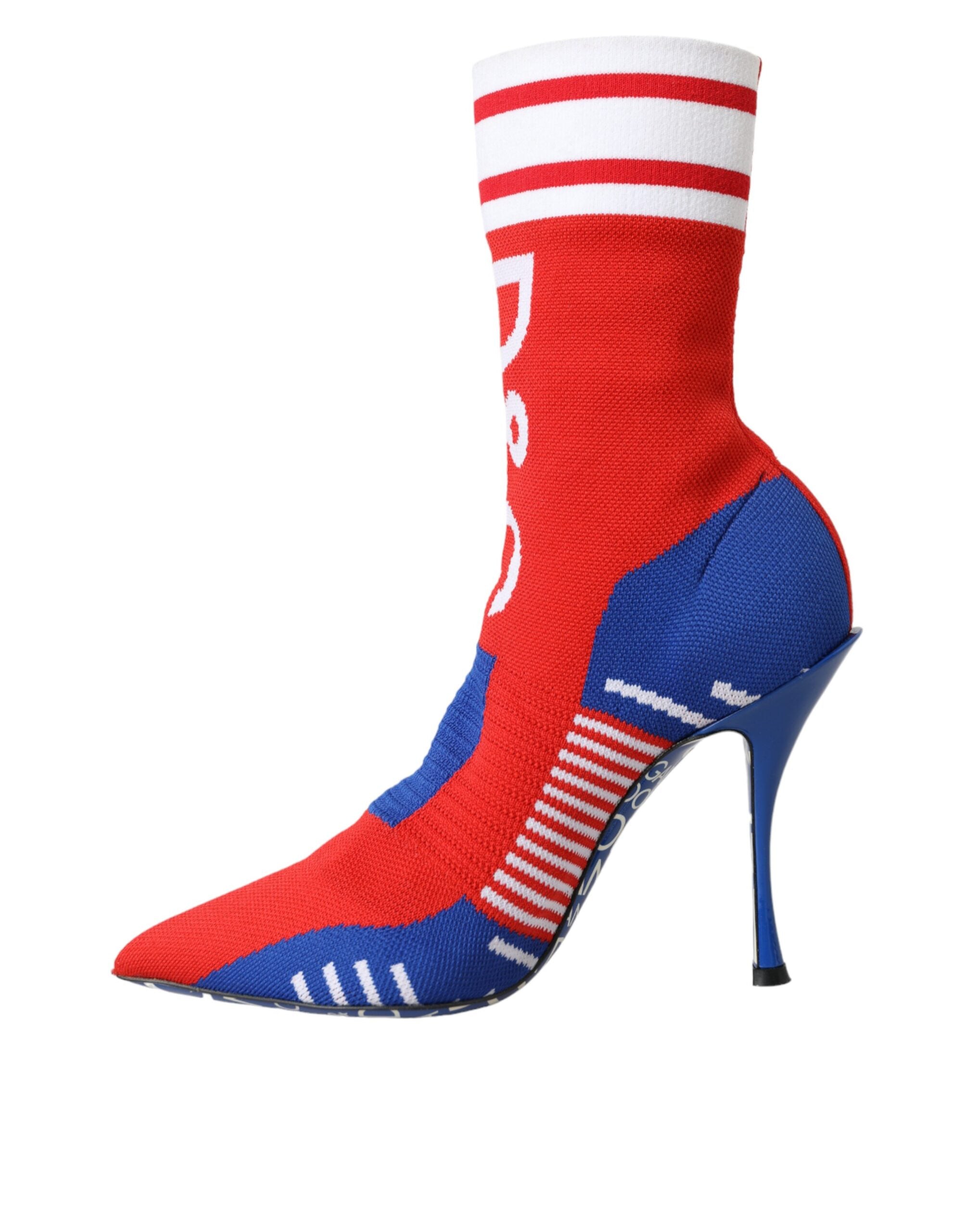 Dolce & Gabbana – Rot-blaue Stretch-Stiefeletten im Sockenstil mit Logo