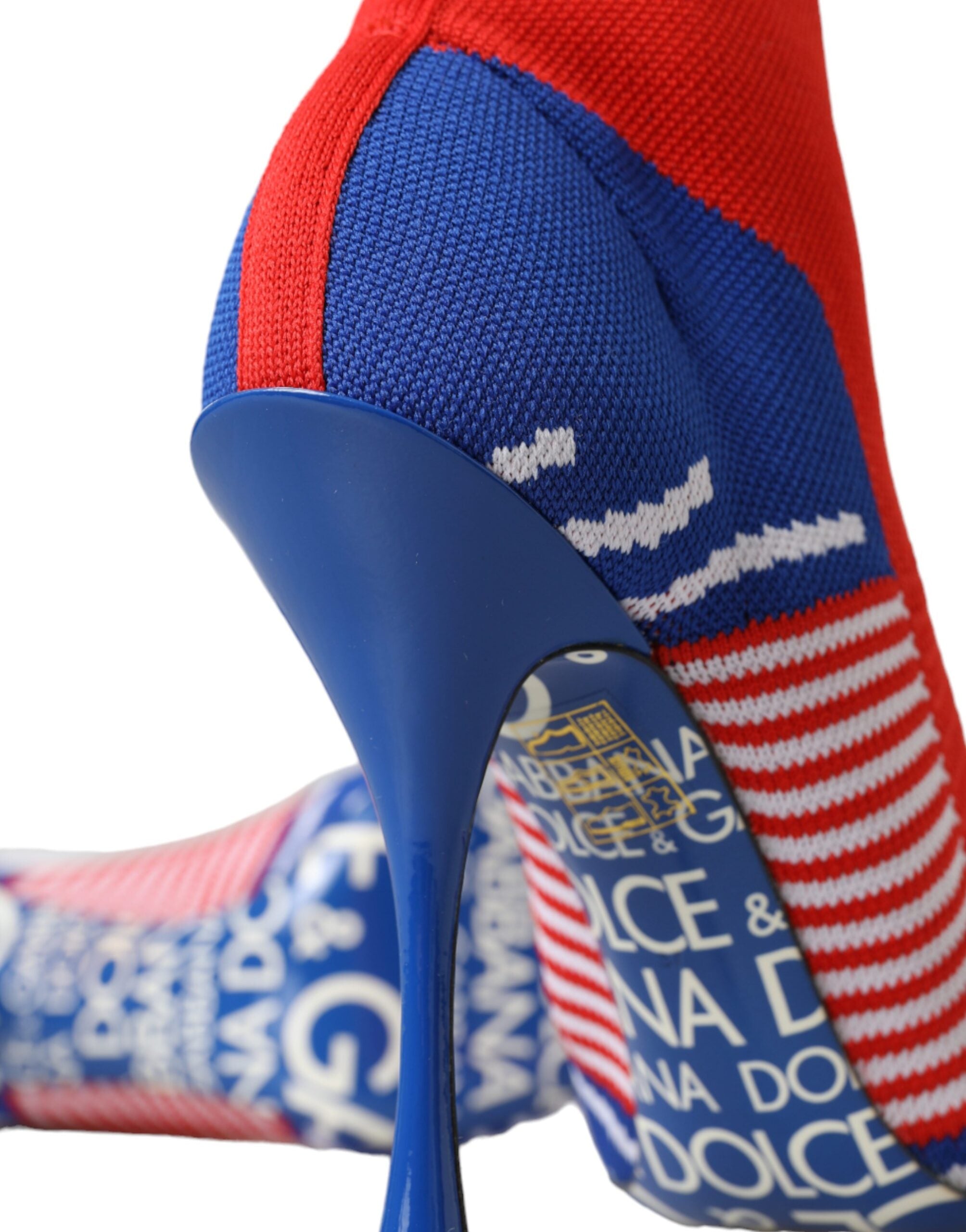 Dolce & Gabbana – Rot-blaue Stretch-Stiefeletten im Sockenstil mit Logo