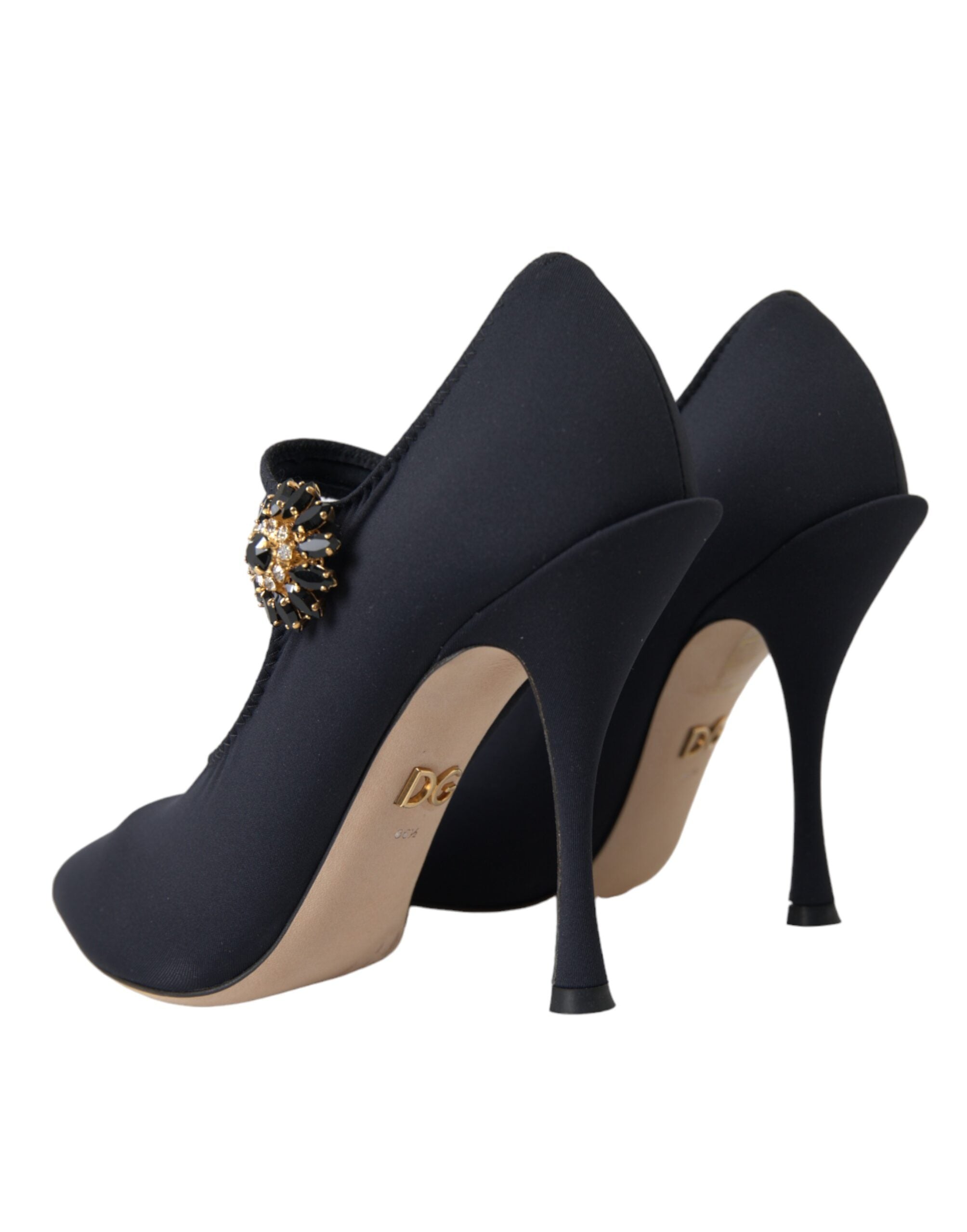 Dolce & Gabbana – Schwarze Mary-Jane-Pumps aus Jersey mit Kristallen