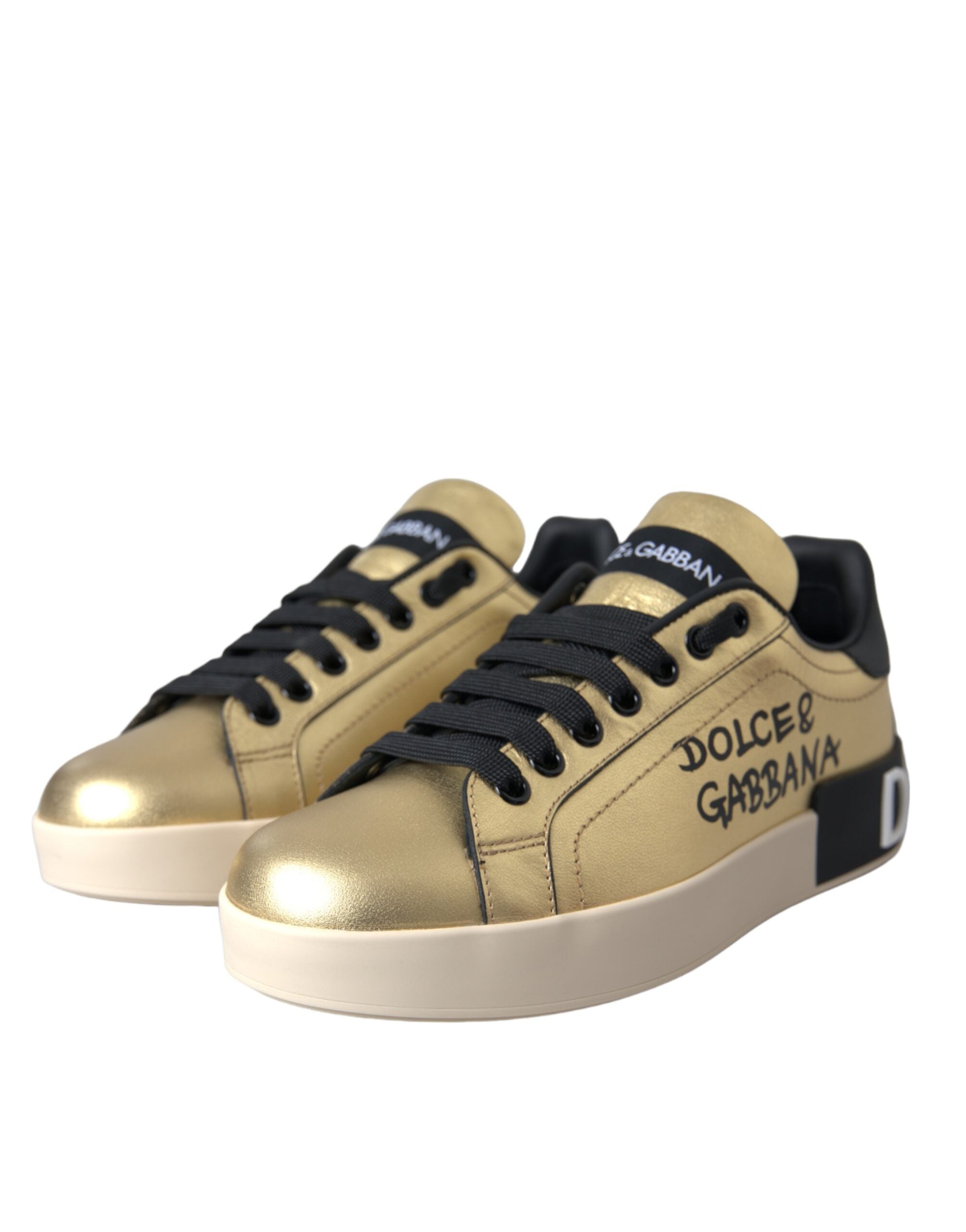 Dolce & Gabbana Sneakers Portofino aus goldenem Kalbsleder Damen Schuhe