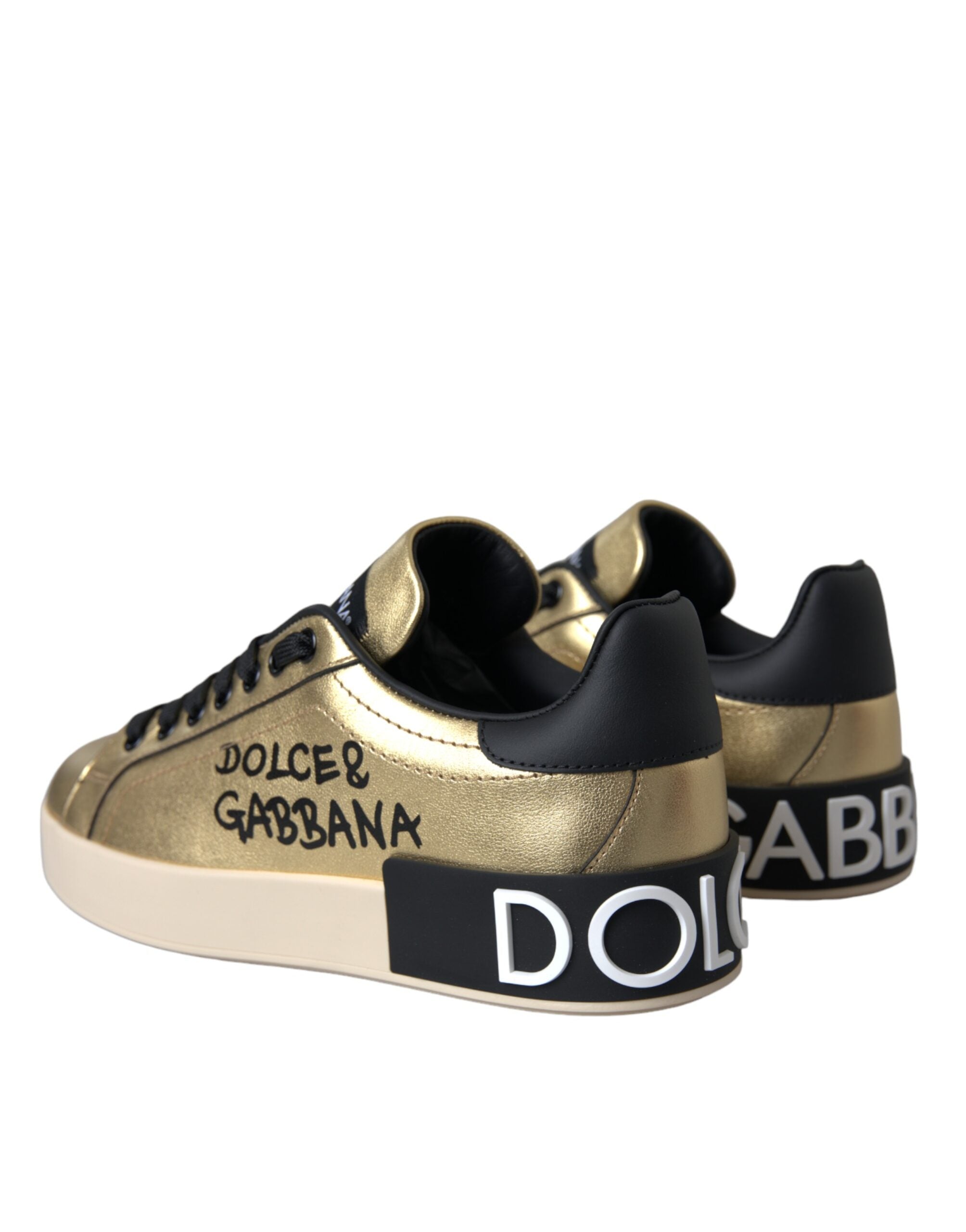 Dolce & Gabbana Sneakers Portofino aus goldenem Kalbsleder Damen Schuhe