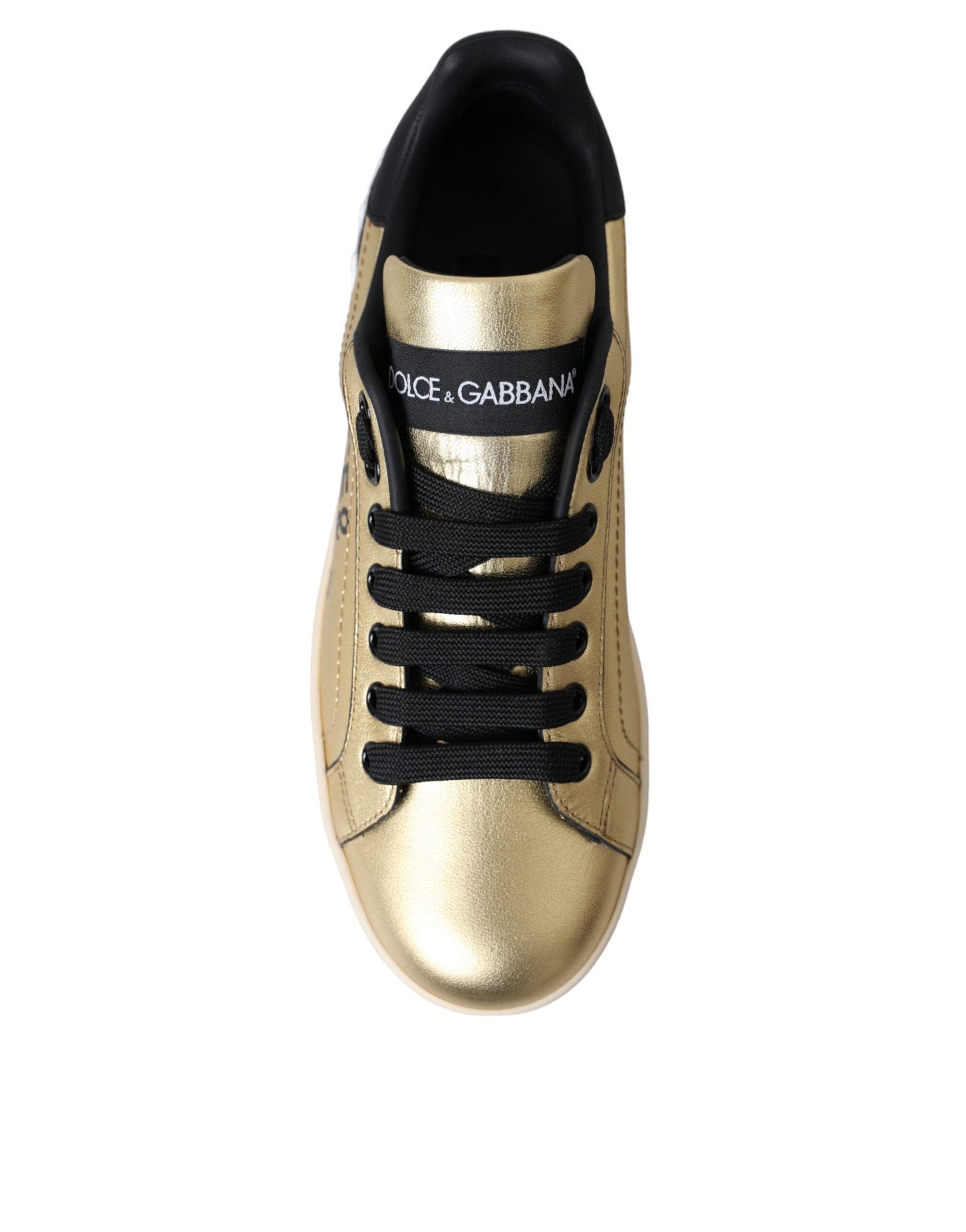 Dolce & Gabbana Sneakers Portofino aus goldenem Kalbsleder Damen Schuhe