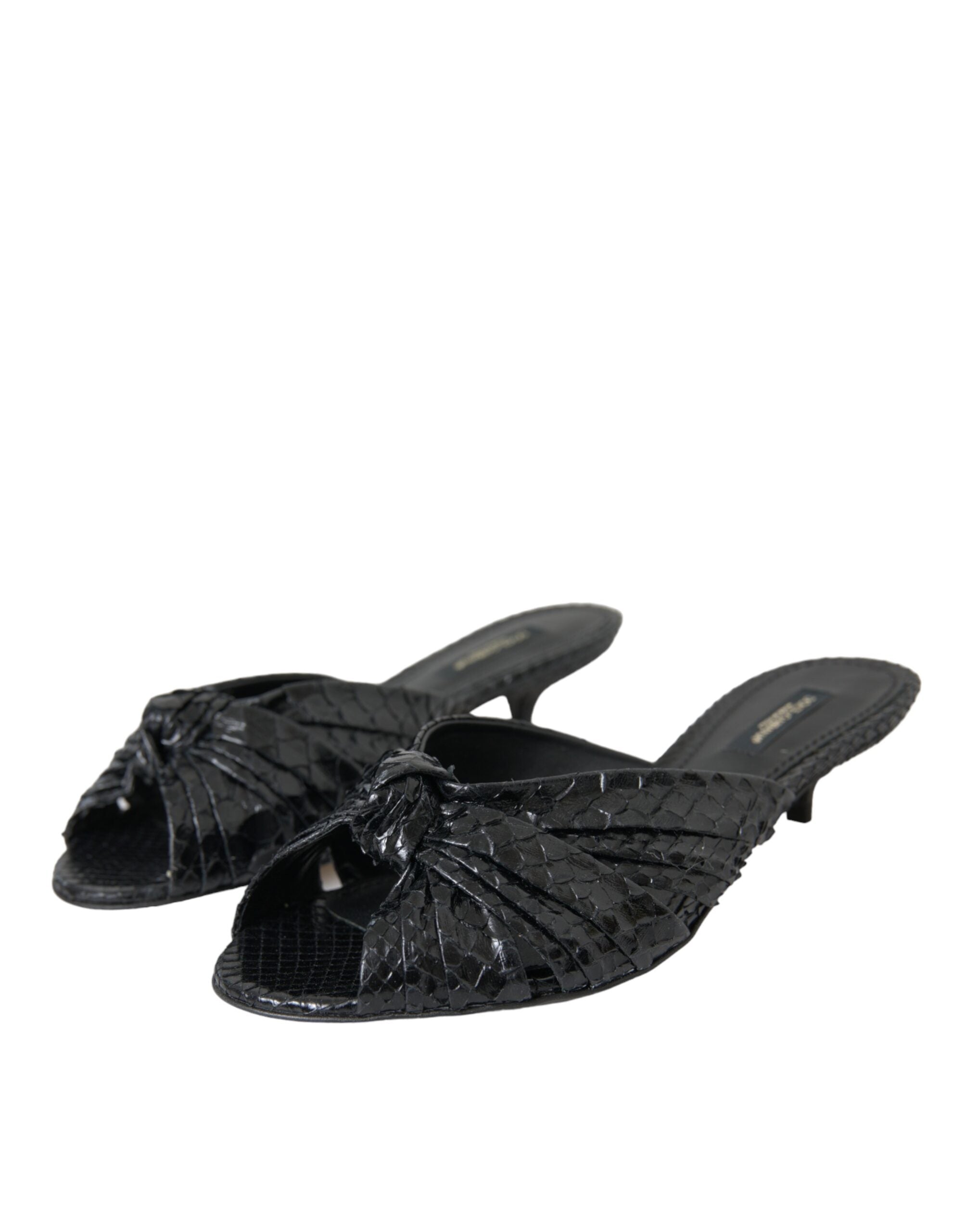 Dolce & Gabbana – Schwarze Pantoletten aus exotischem Leder mit Absatz