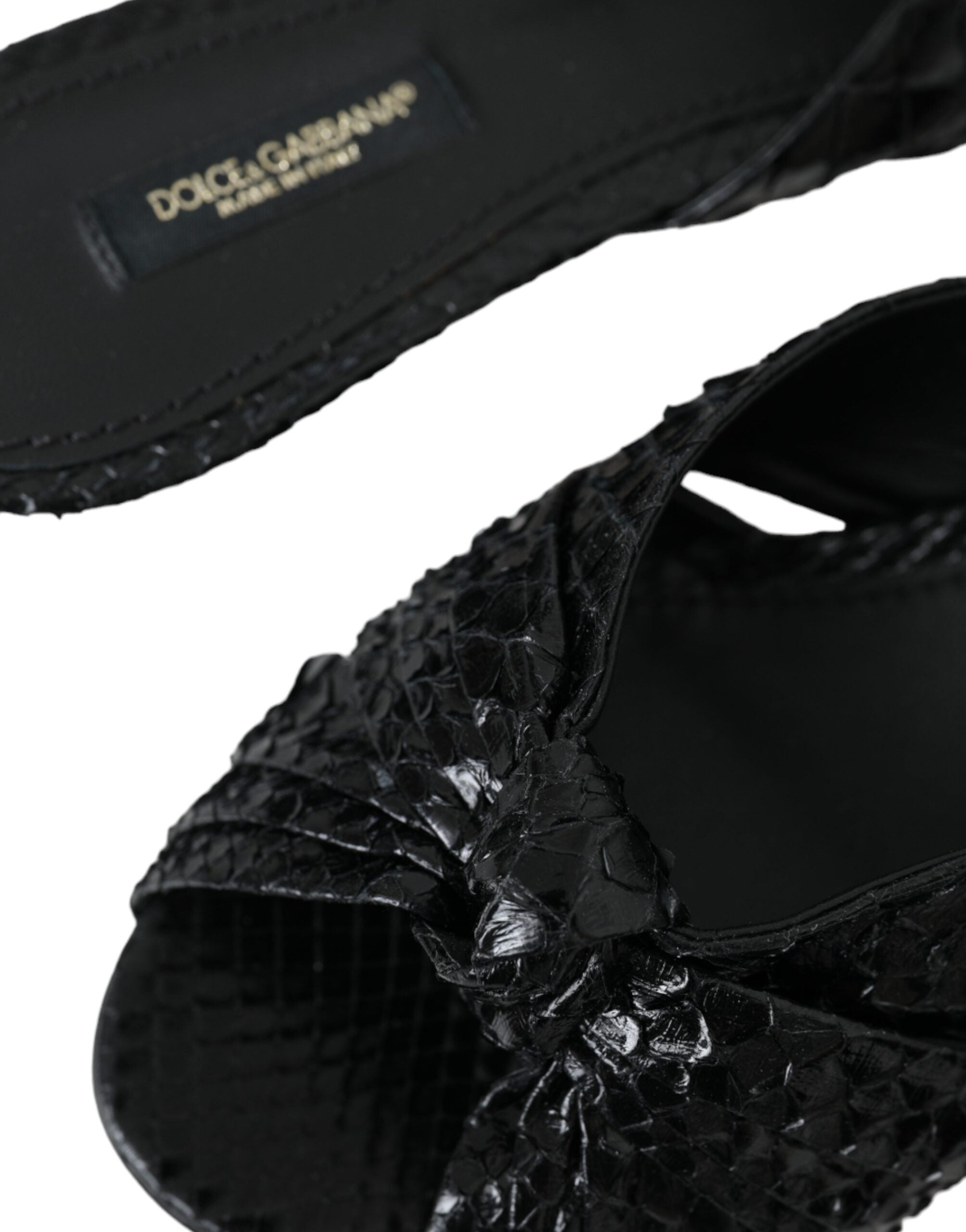 Dolce & Gabbana – Schwarze Pantoletten aus exotischem Leder mit Absatz