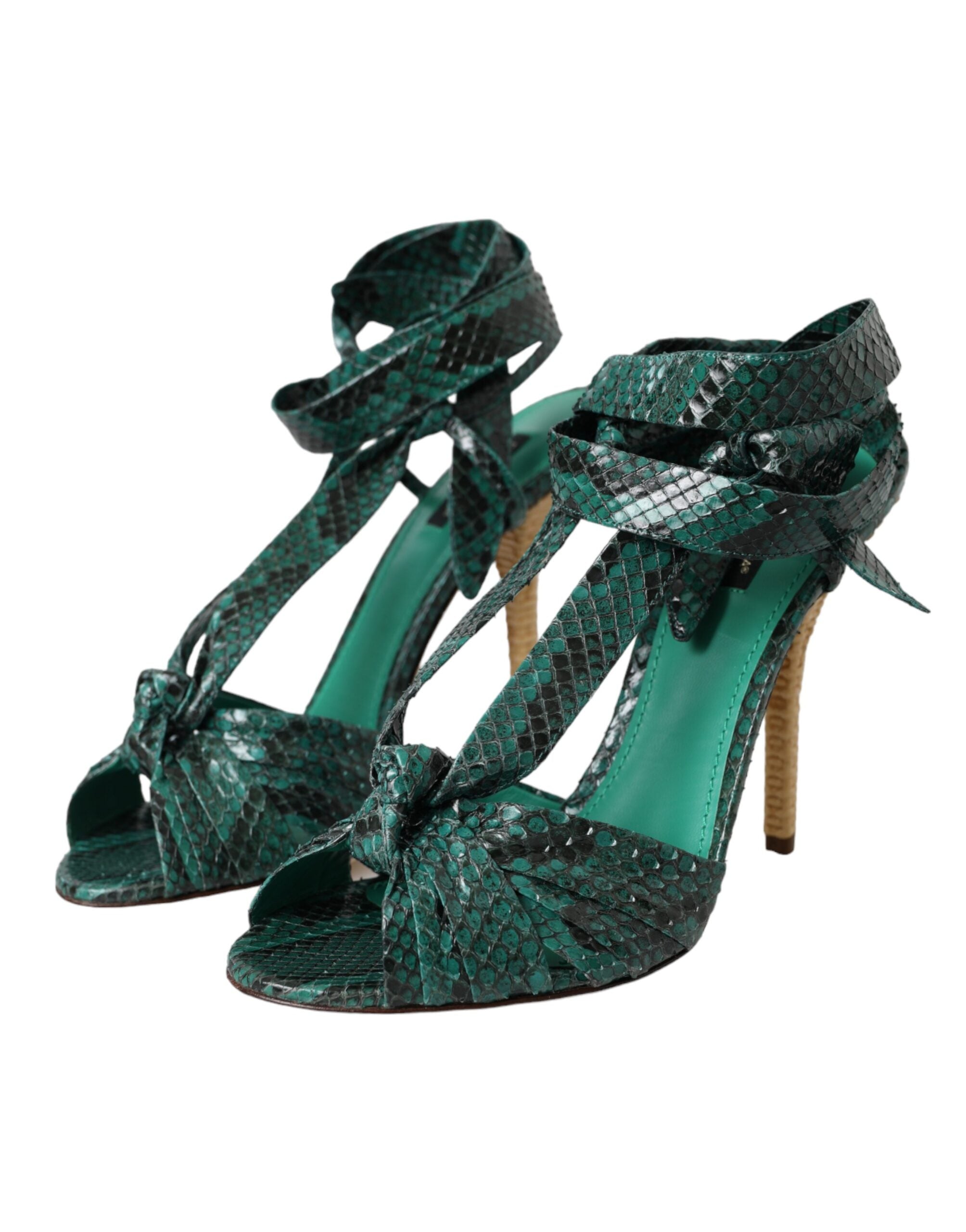 Dolce & Gabbana Grüne exotische Leder Heels Sandalen Schuhe