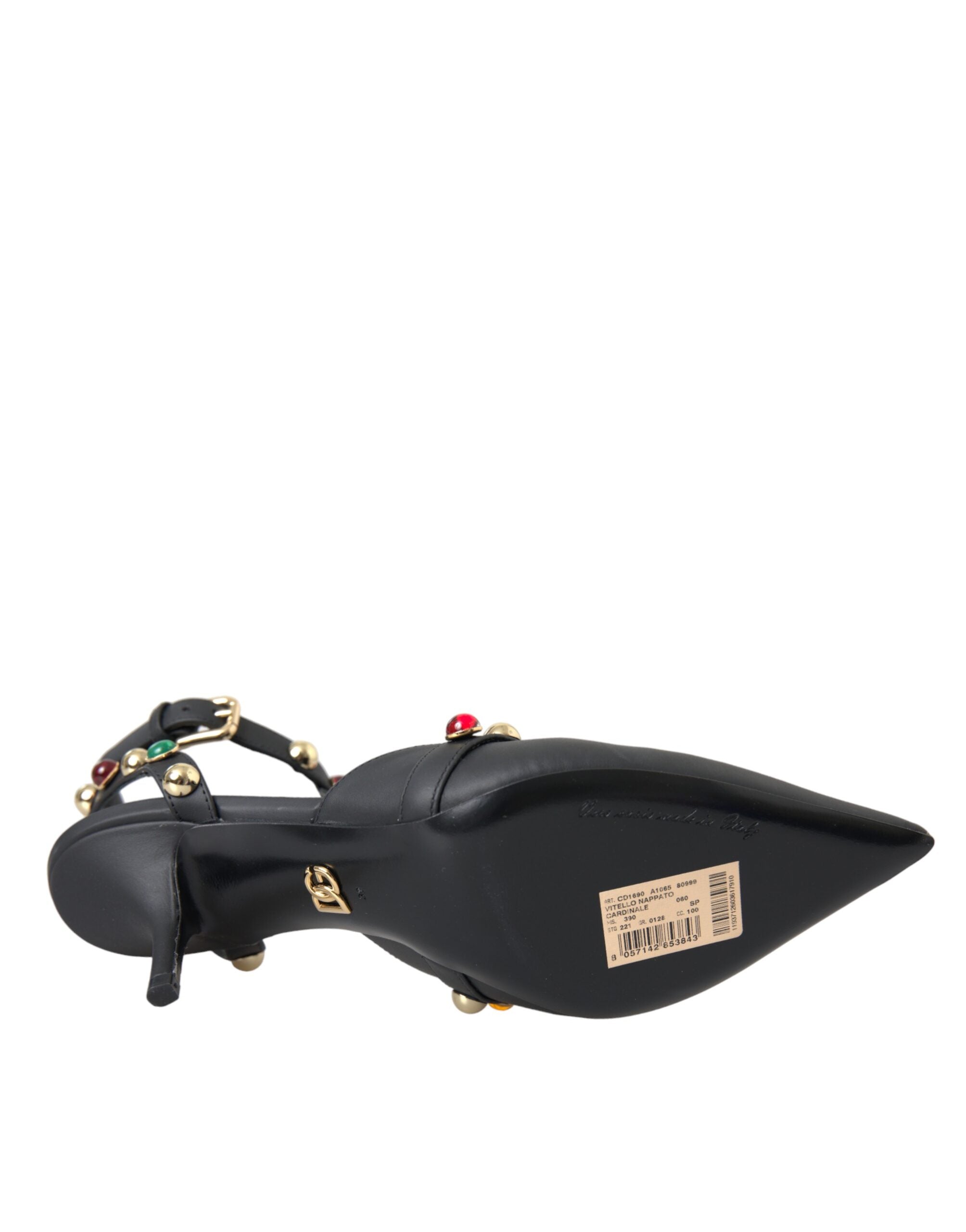 Sandale Dolce & Gabbana din piele neagră cu toc decorativ