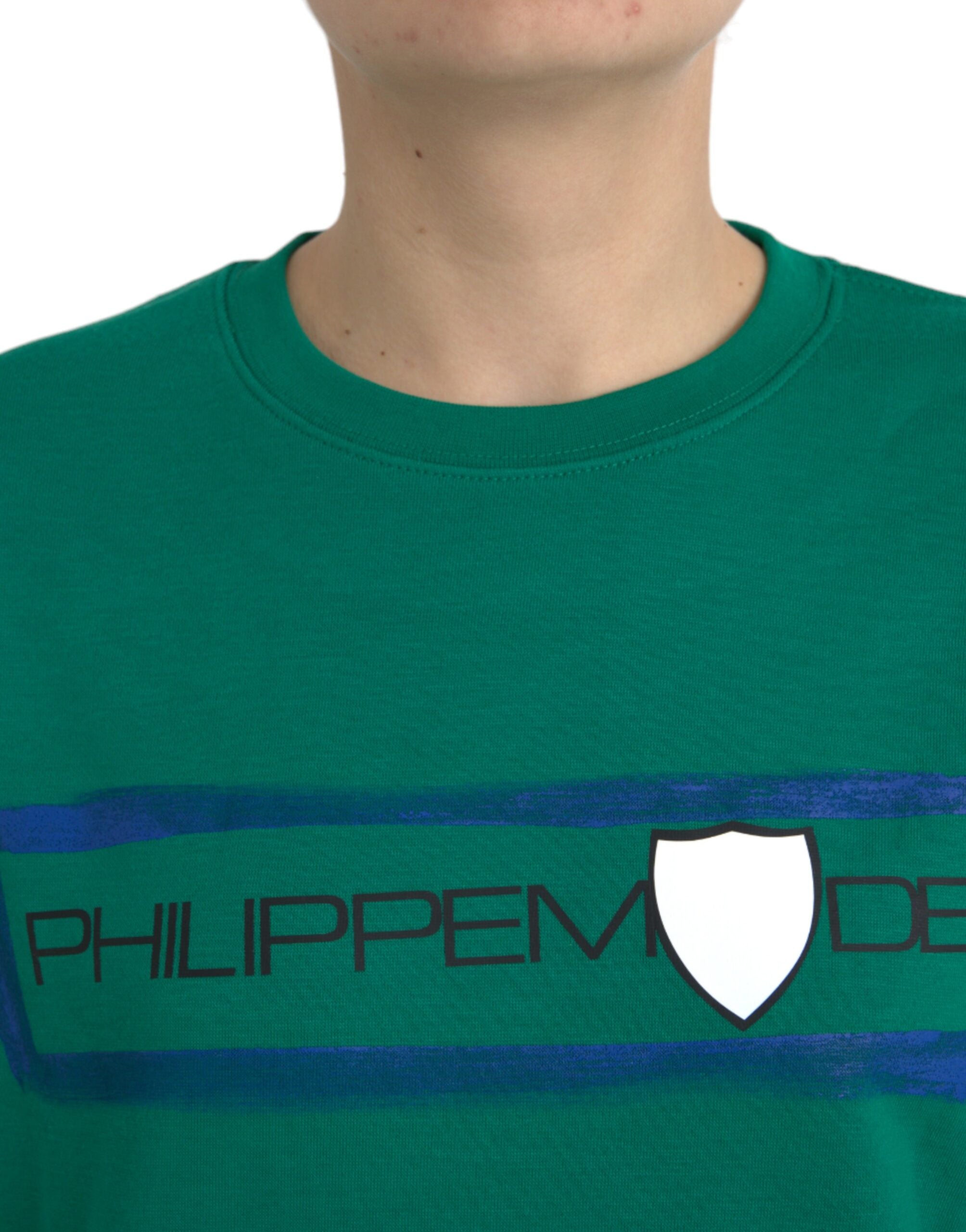 Philippe Model – Grüner Pullover mit Logo-Print aus Baumwolle mit langen Ärmeln