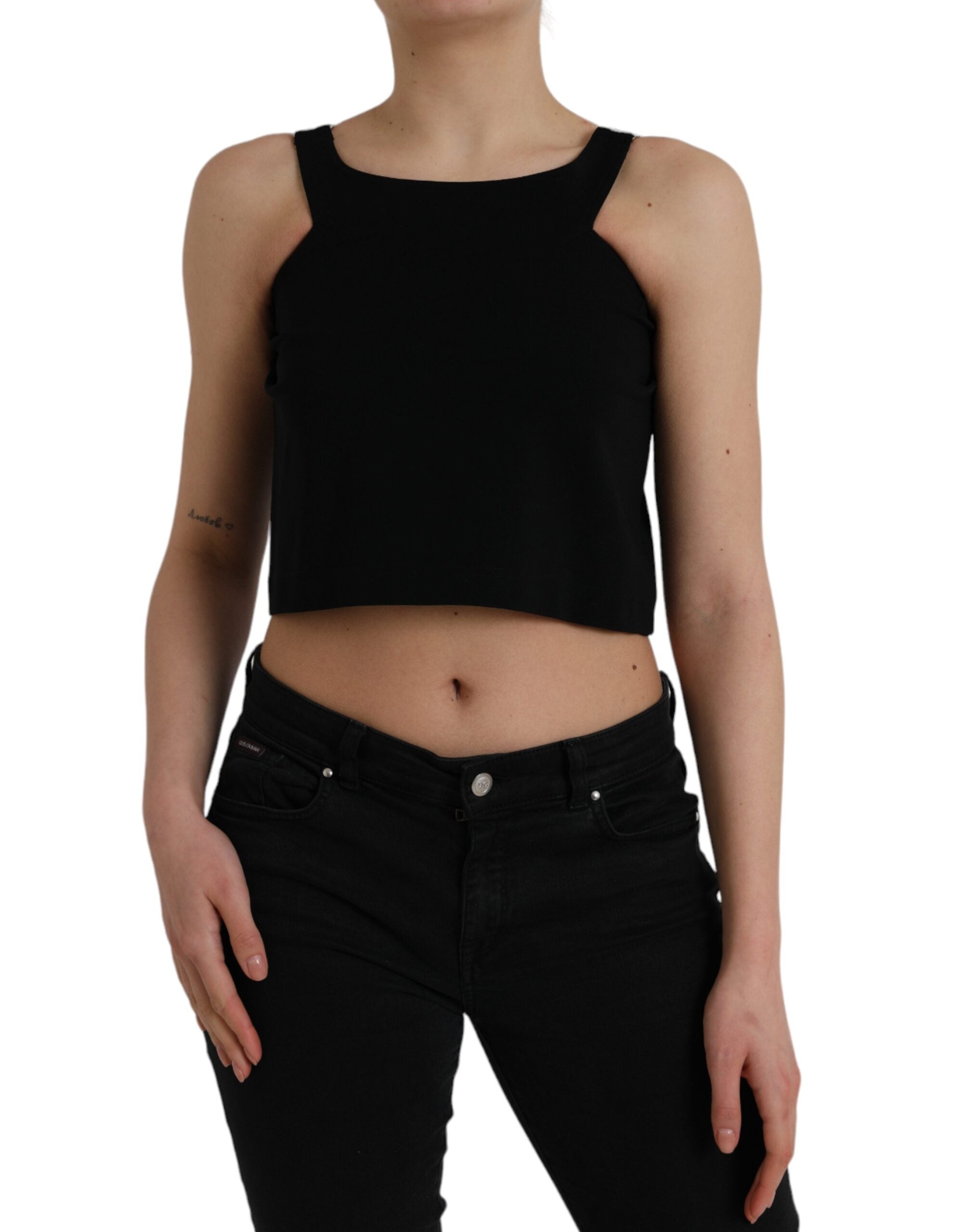 Maiou scurt cu guler rotund, fără mâneci, Dolce & Gabbana, negru