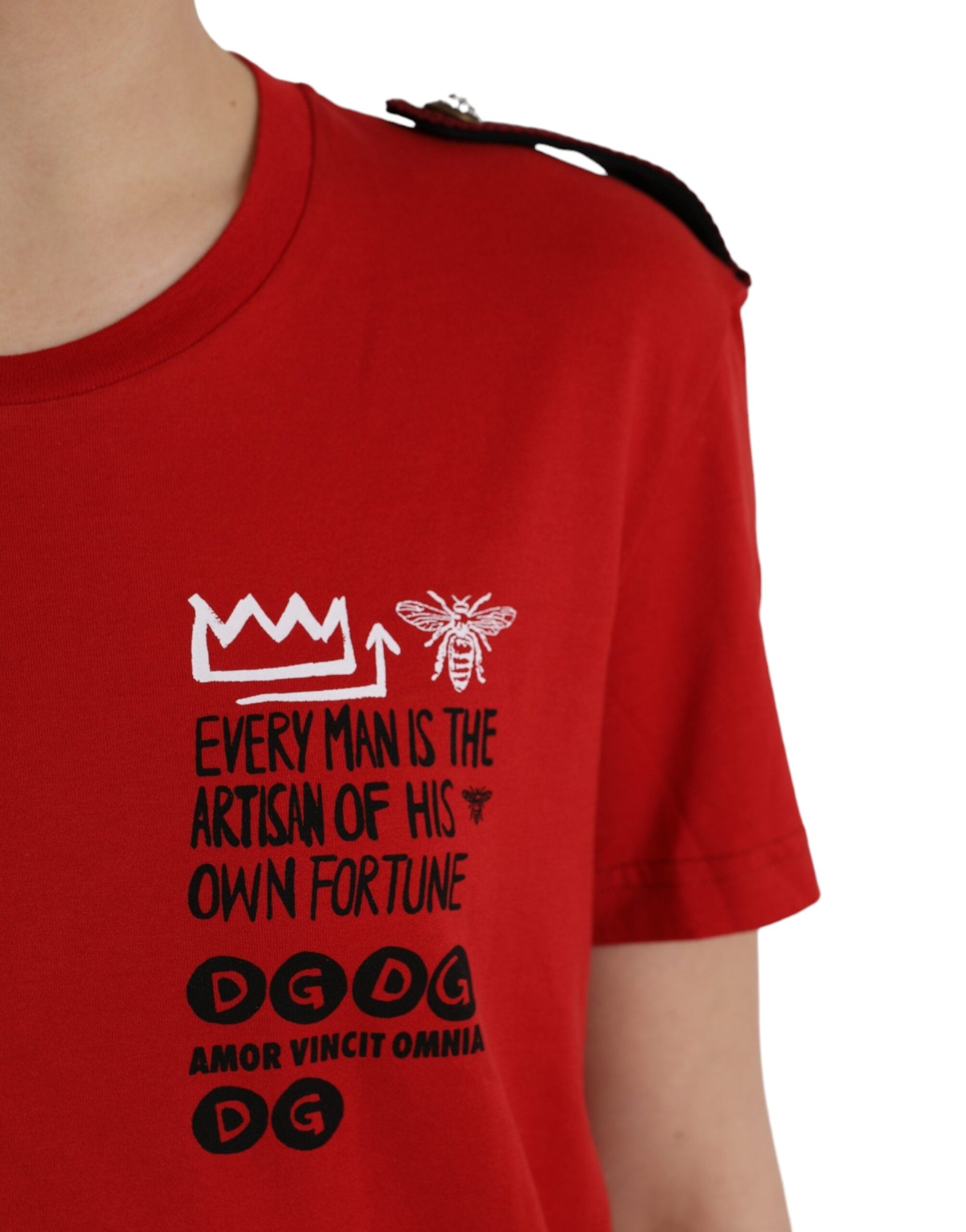 Tricou Dolce & Gabbana roșu din bumbac cu imprimeu grafic și guler rotund