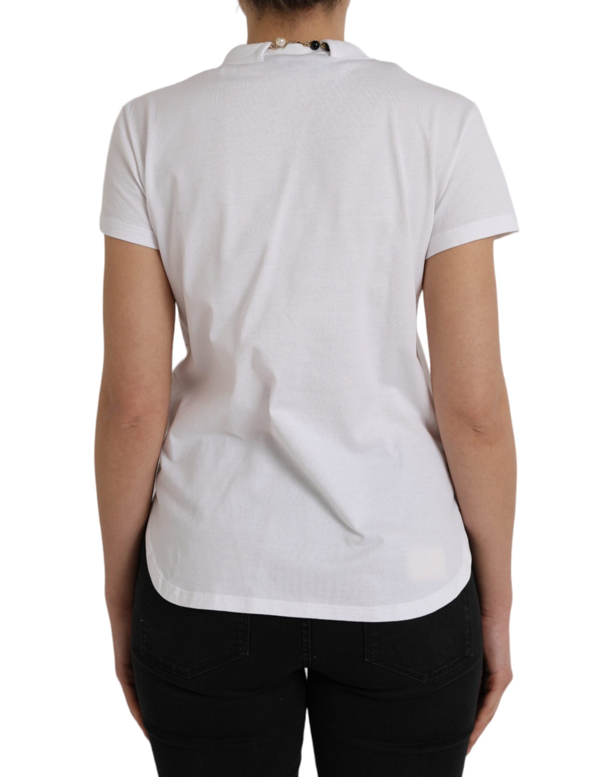 Dolce & Gabbana – Weißes T-Shirt mit kurzen Ärmeln und Halskette aus Baumwolle