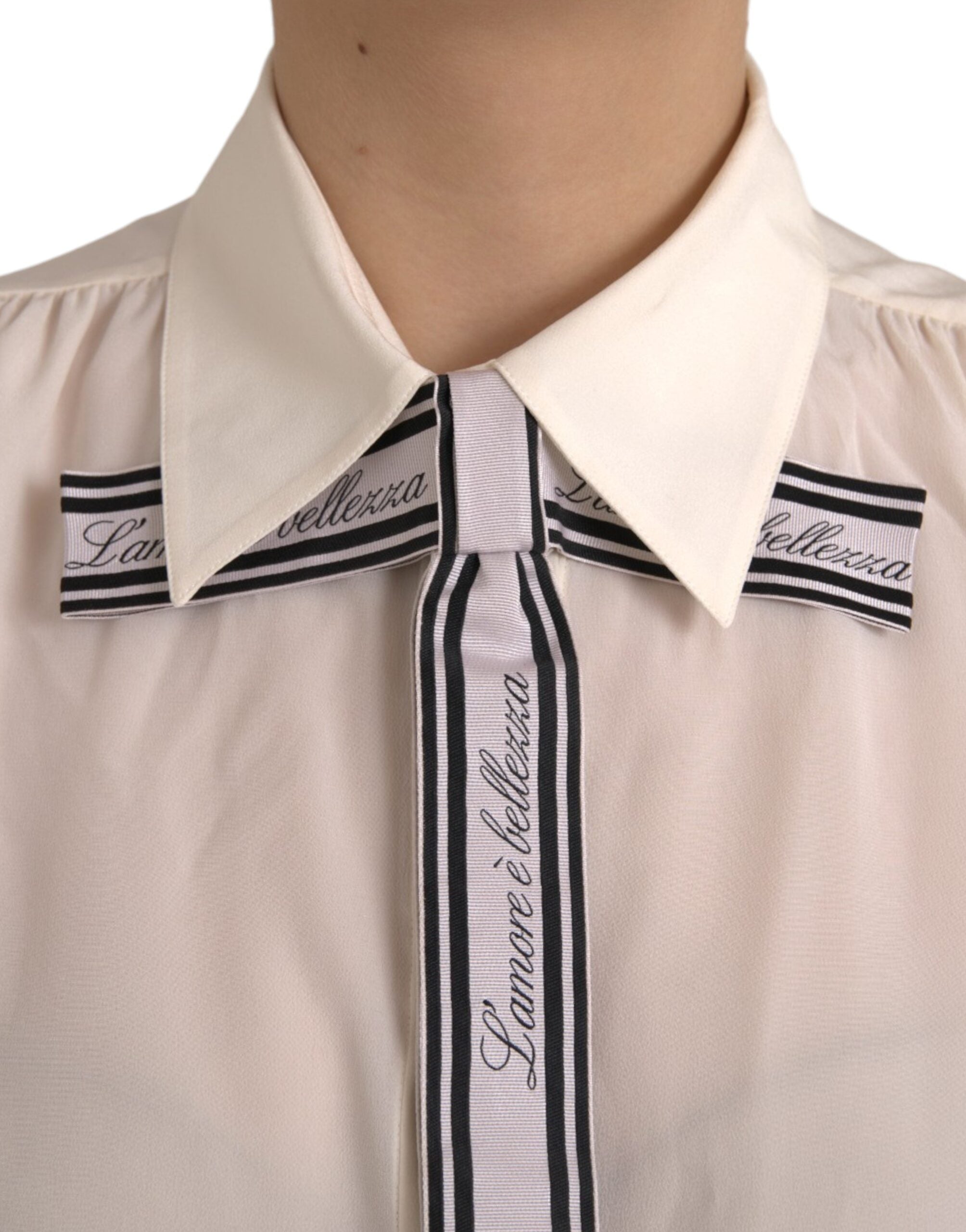 Dolce & Gabbana – Langärmliges Blusentop mit Knopfleiste in Off-White