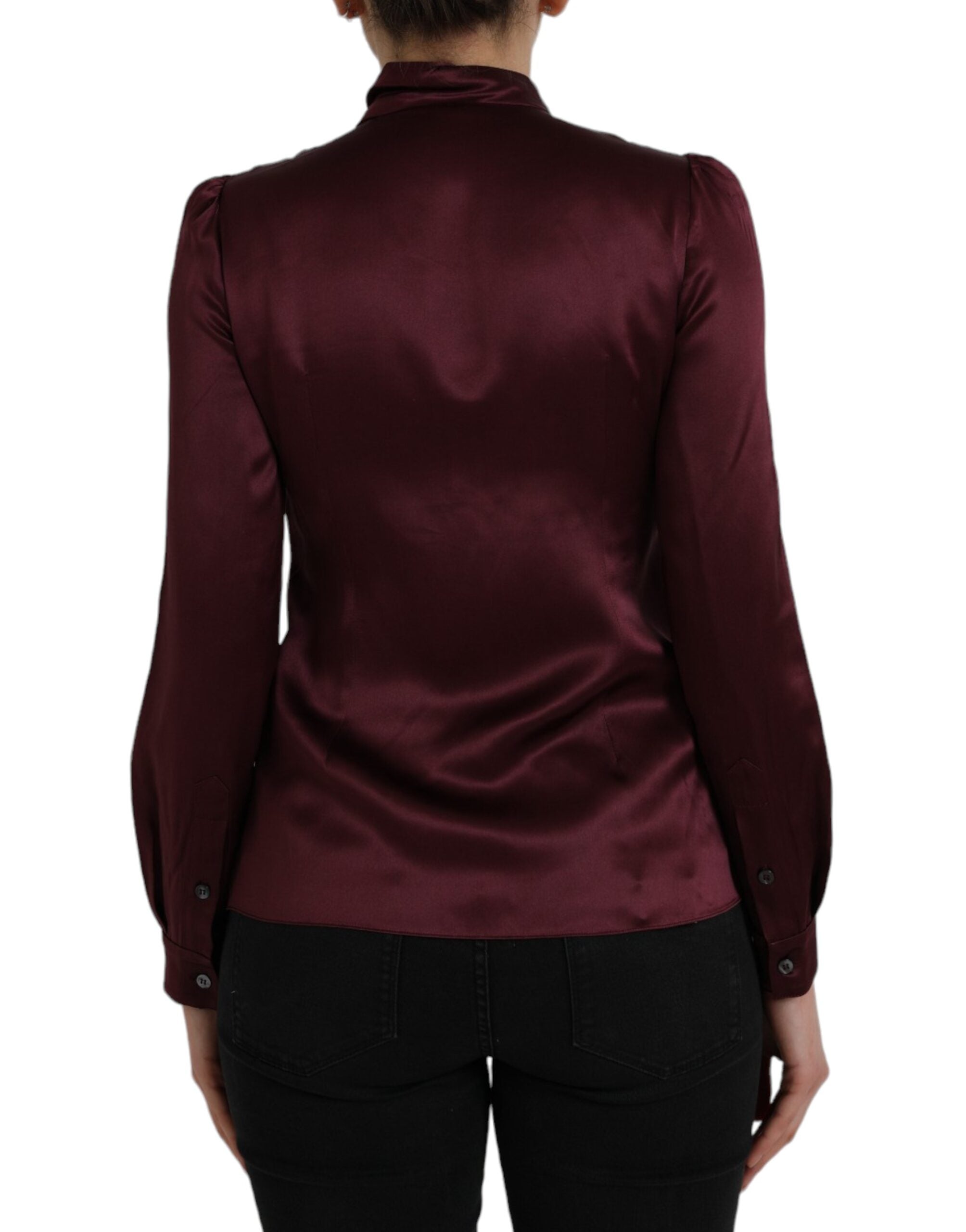 Dolce & Gabbana – Kastanienbraune Bluse mit Ascot-Kragen und langen Ärmeln