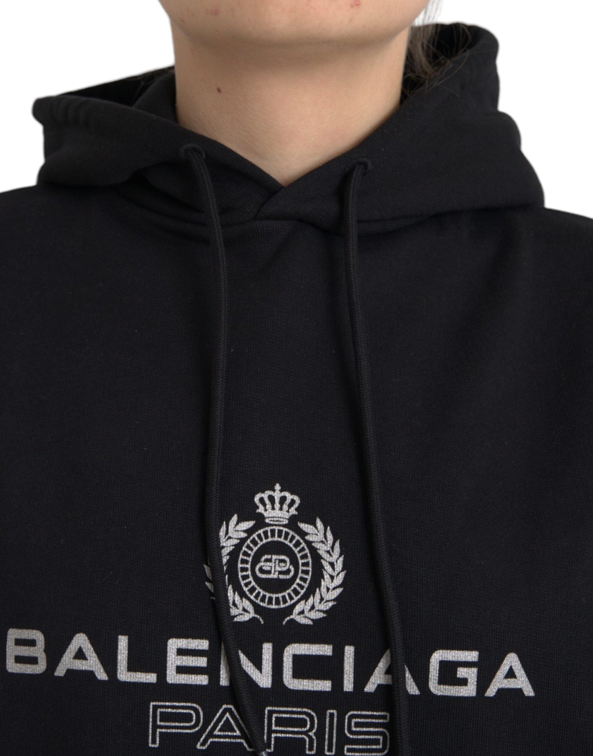 Hanorac Balenciaga cu glugă și logo din bumbac negru