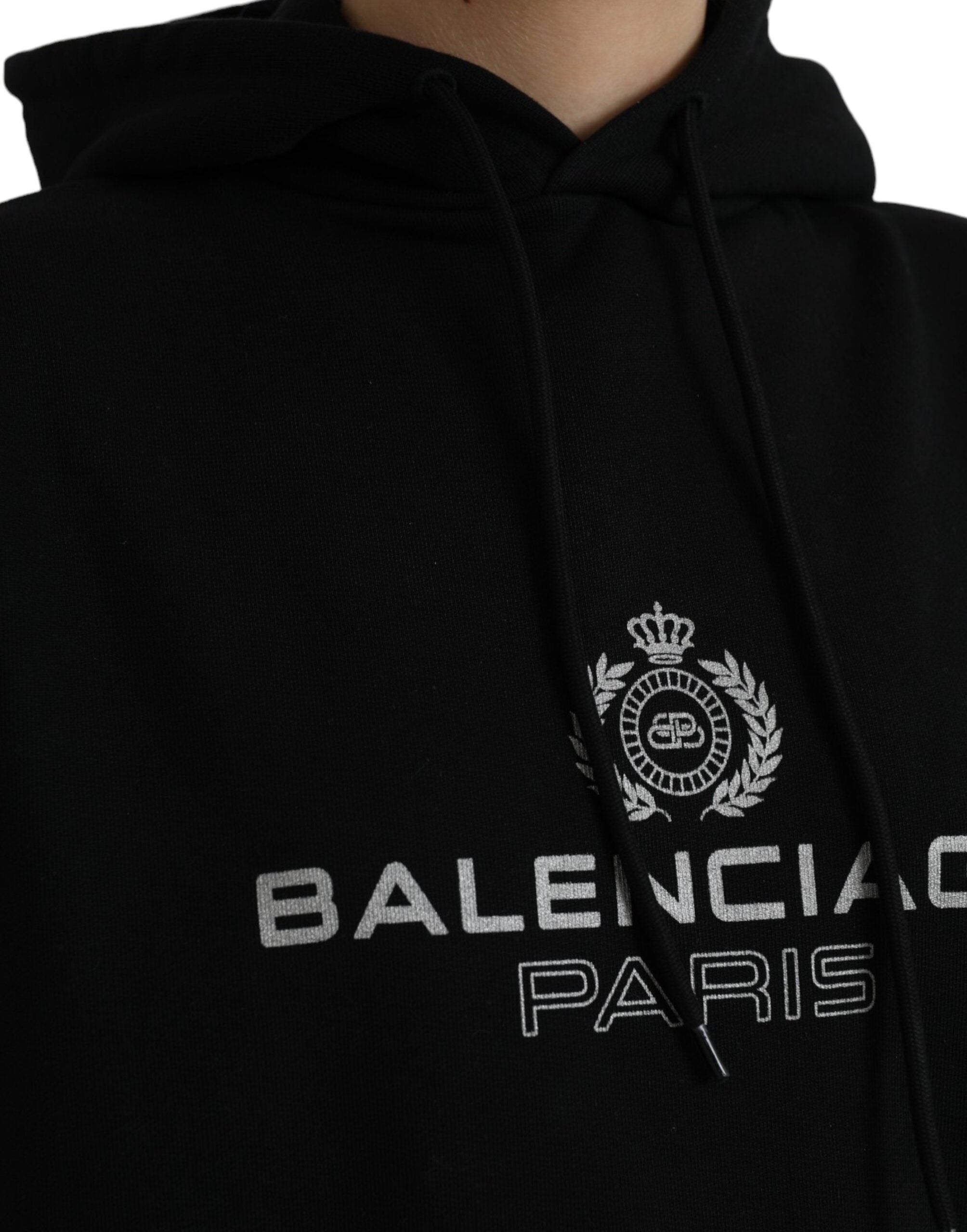 Hanorac Balenciaga cu glugă și logo din bumbac negru
