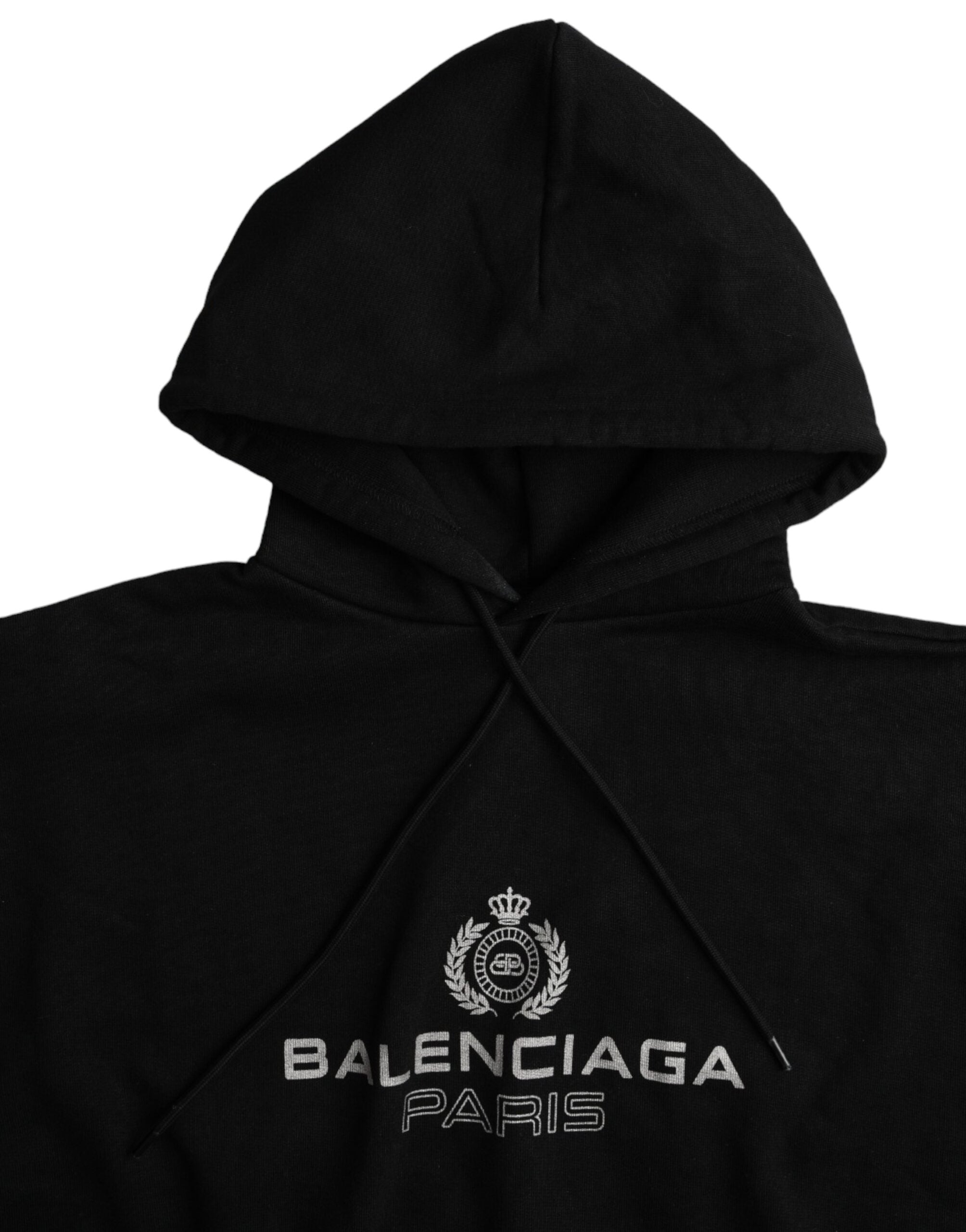 Hanorac Balenciaga cu glugă și logo din bumbac negru