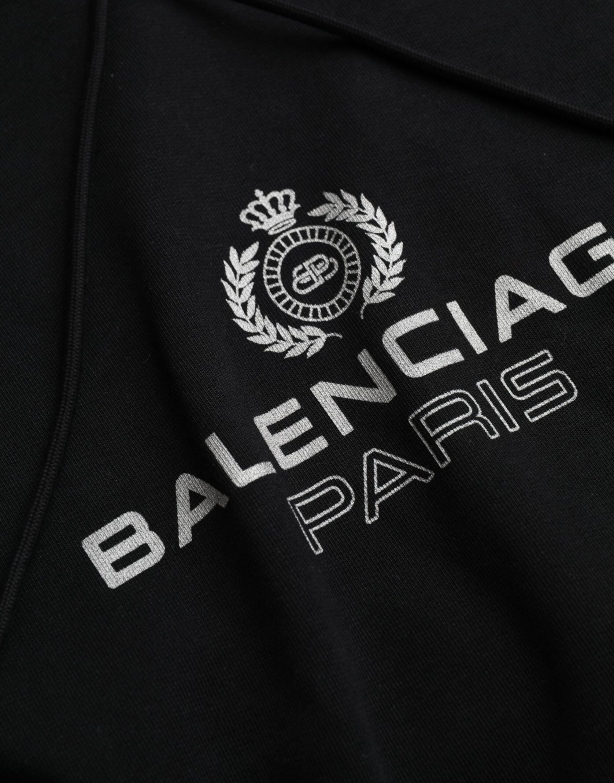 Hanorac Balenciaga cu glugă și logo din bumbac negru