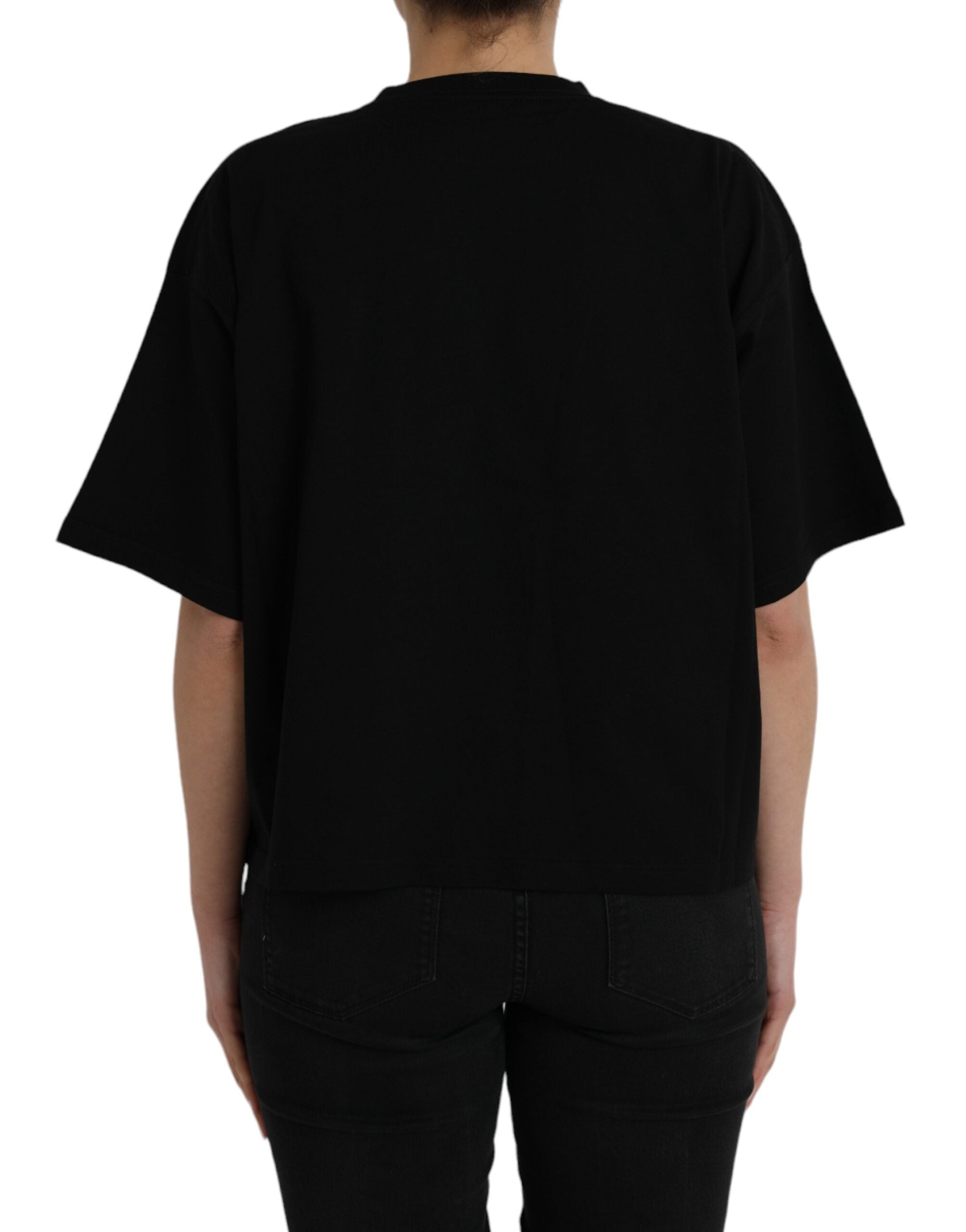 Tricou Balenciaga negru din bumbac cu mânecă scurtă și guler rotund cu logo