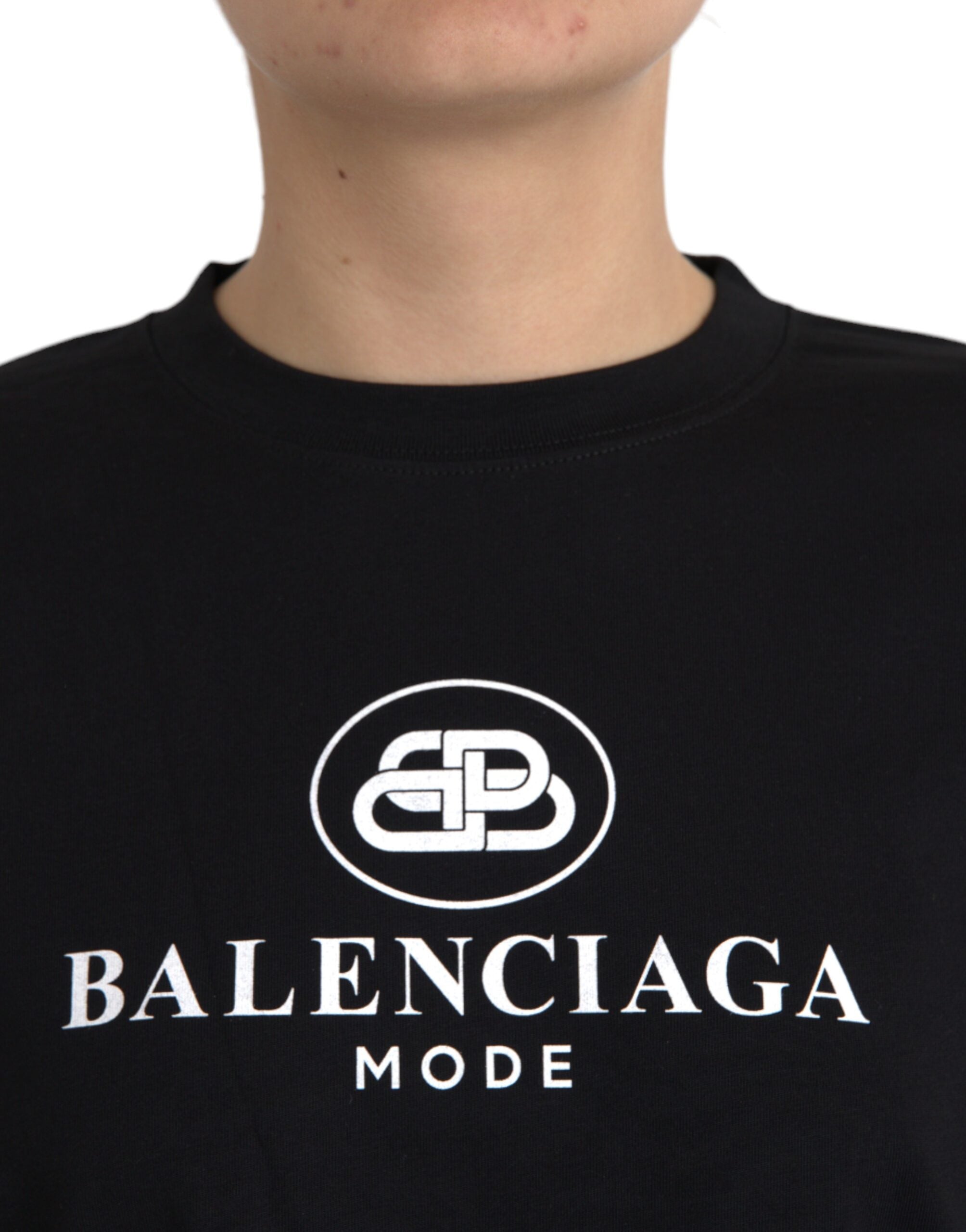 Tricou Balenciaga negru din bumbac cu mânecă scurtă și guler rotund cu logo