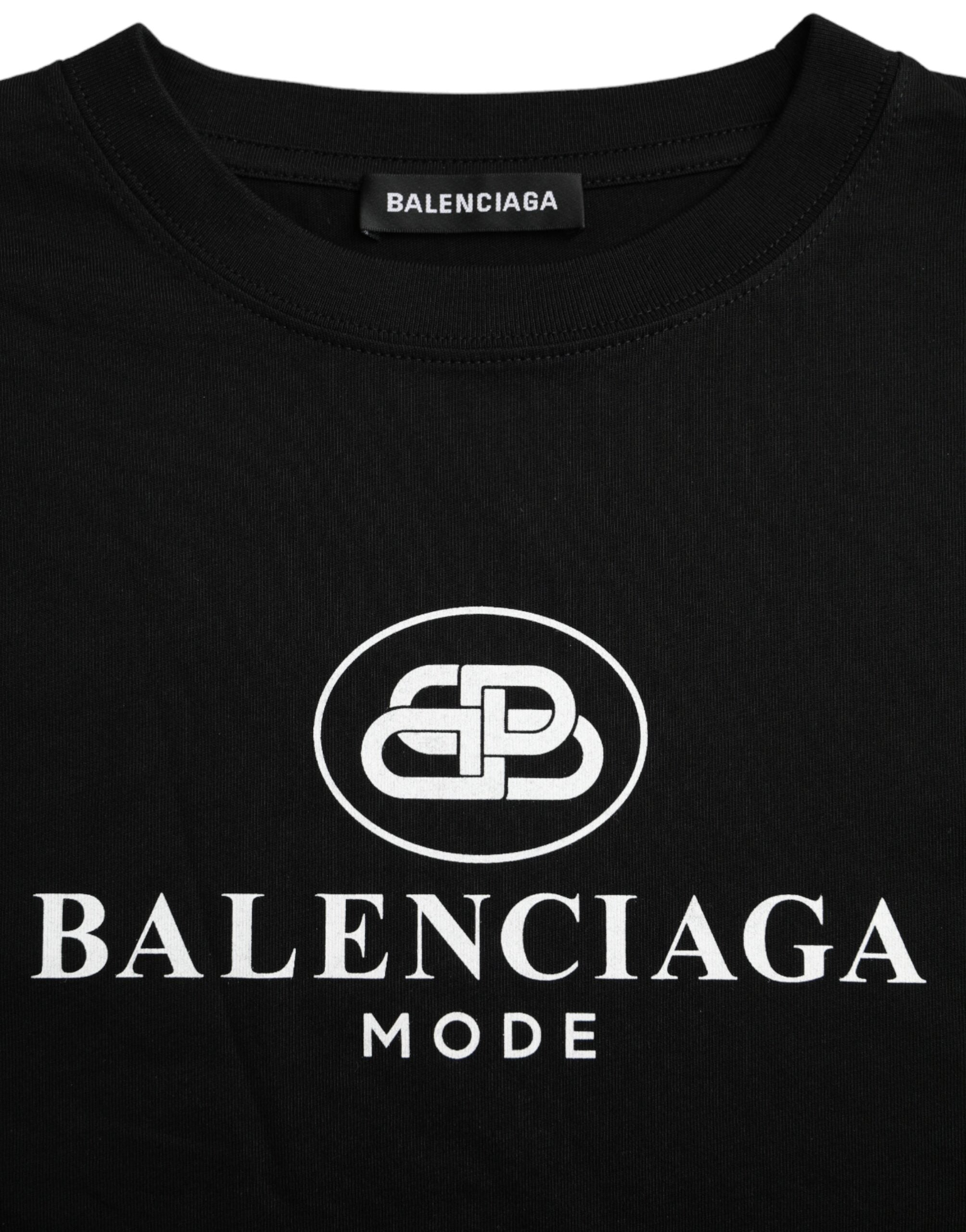Tricou Balenciaga negru din bumbac cu mânecă scurtă și guler rotund cu logo