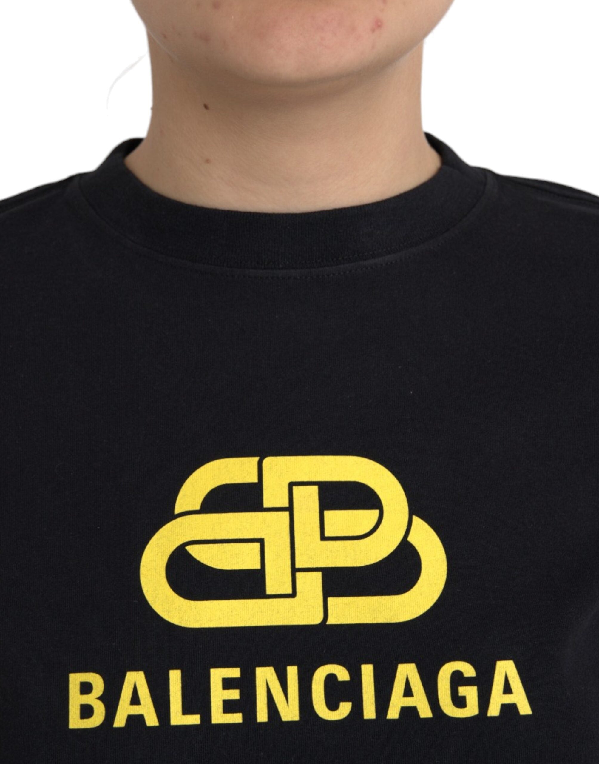 Tricou Balenciaga negru din bumbac cu imprimeu logo și mânecă scurtă, guler rotund