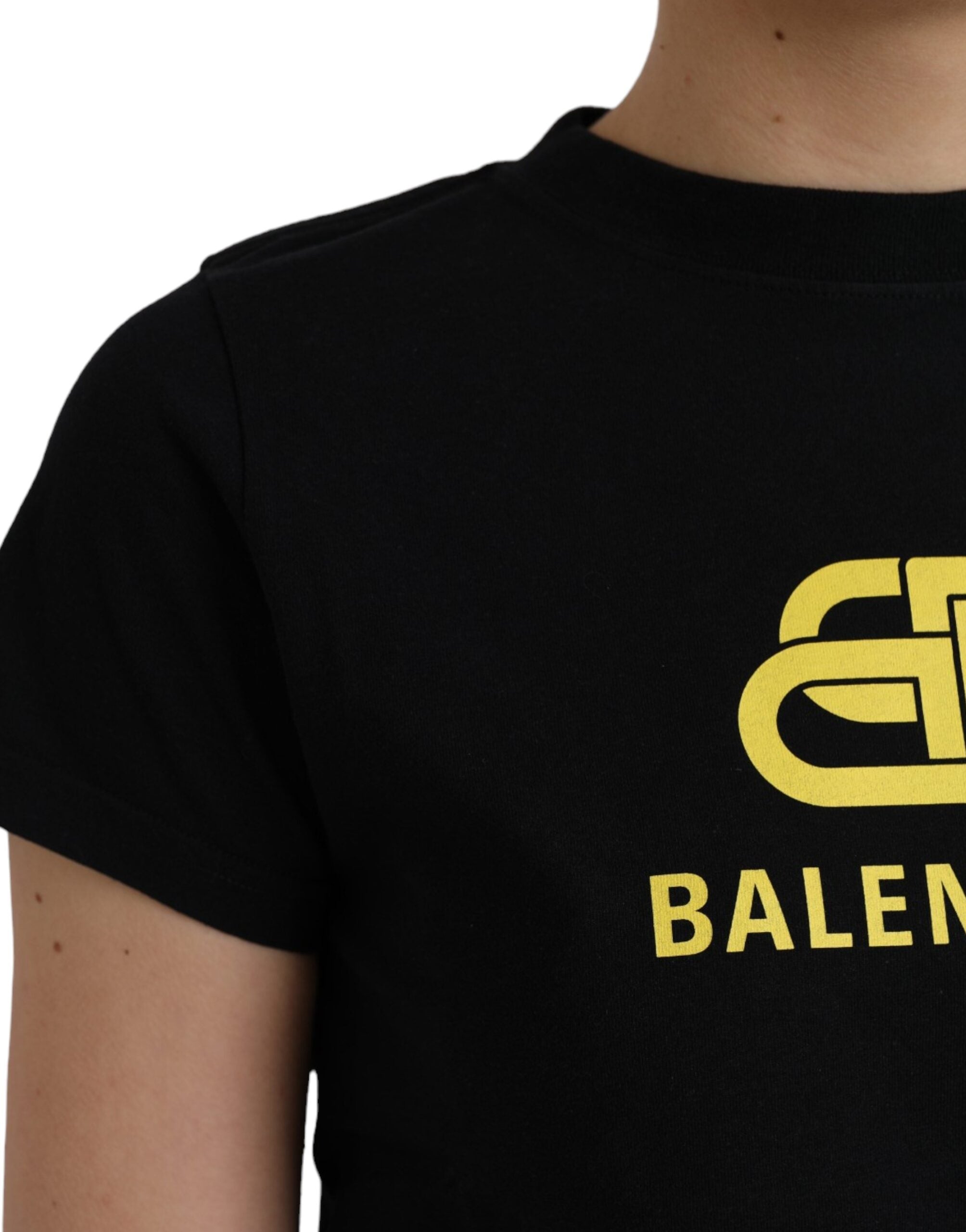 Tricou Balenciaga negru din bumbac cu imprimeu logo și mânecă scurtă, guler rotund