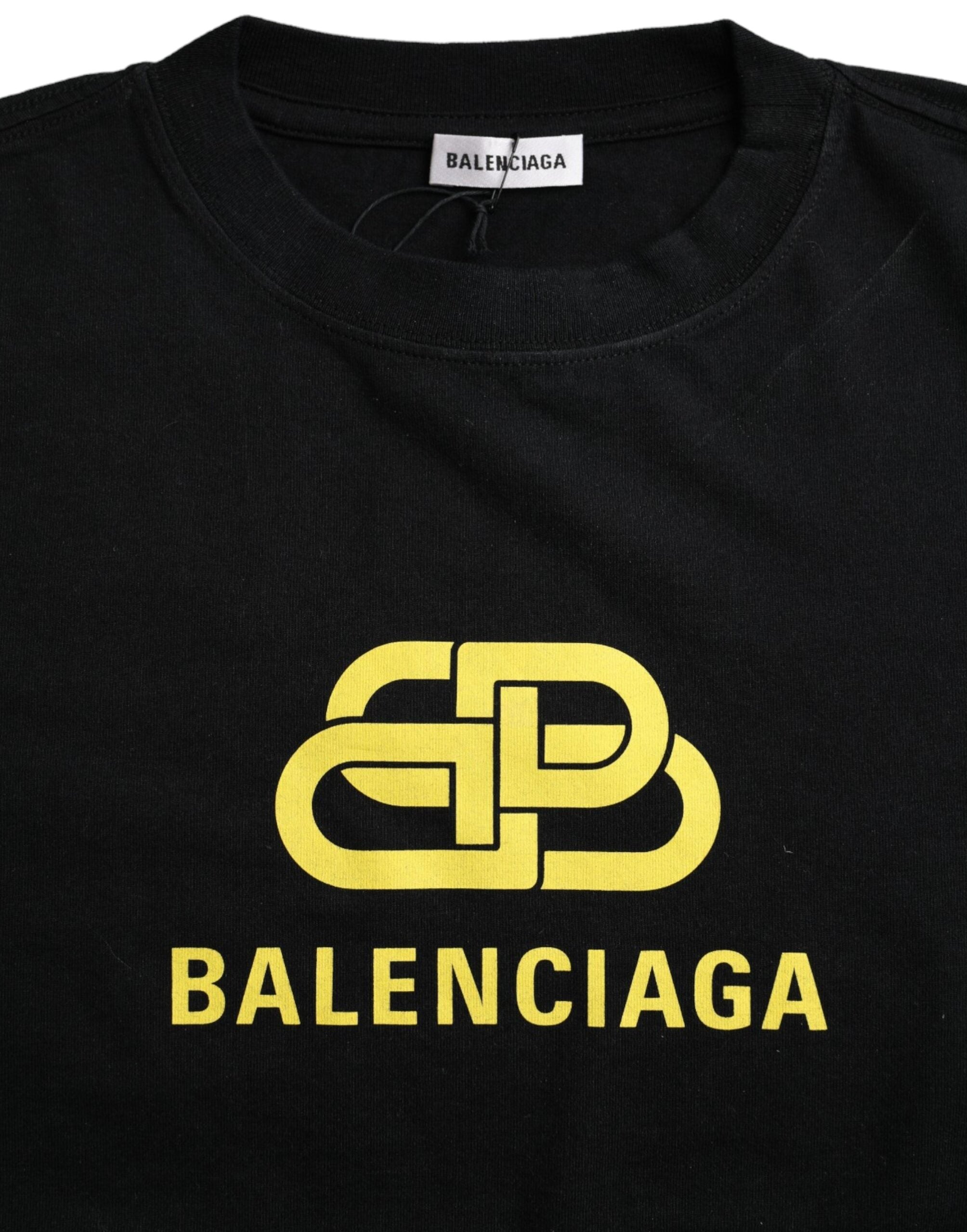 Tricou Balenciaga negru din bumbac cu imprimeu logo și mânecă scurtă, guler rotund