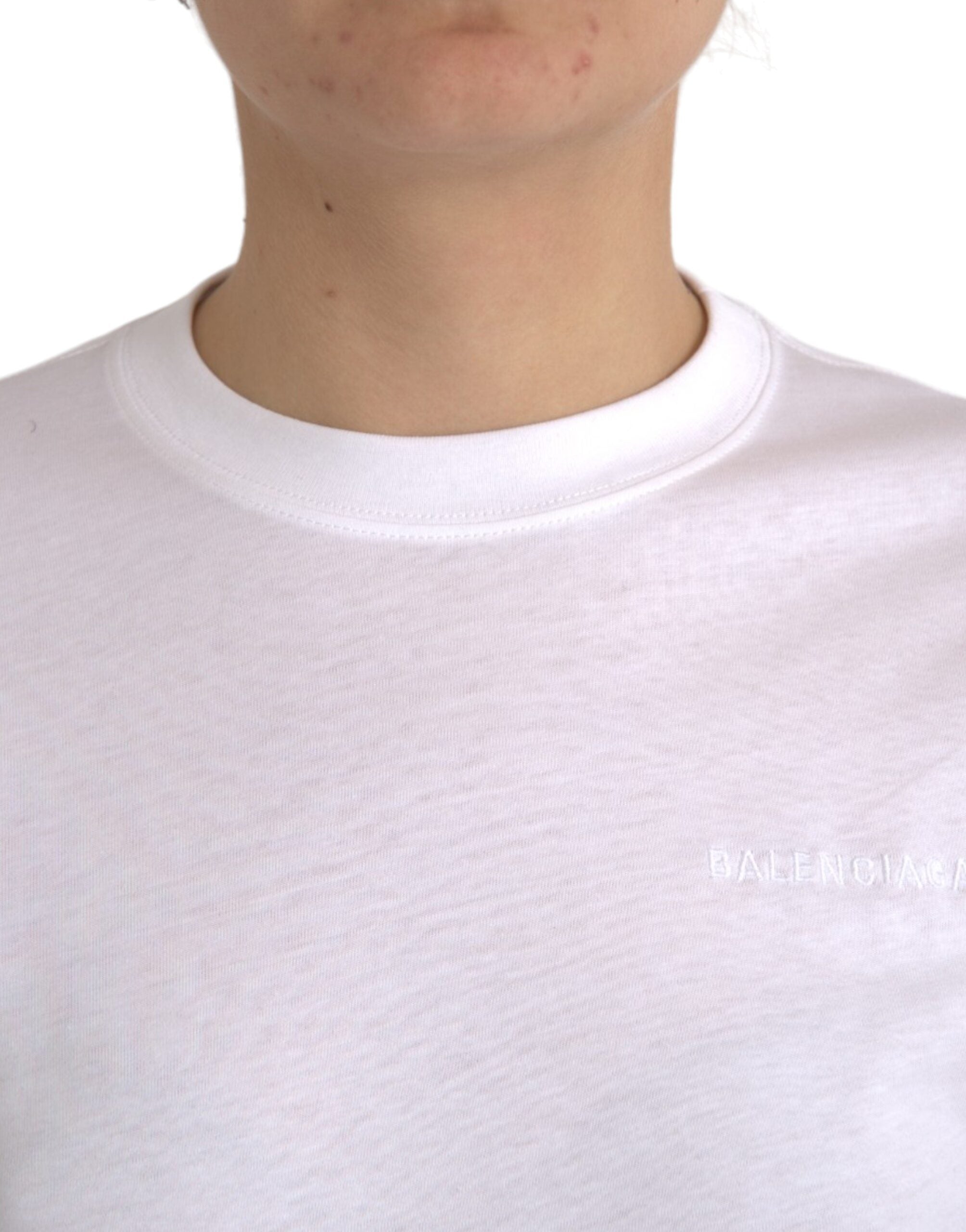 Tricou Balenciaga alb din bumbac cu guler rotund și mânecă scurtă