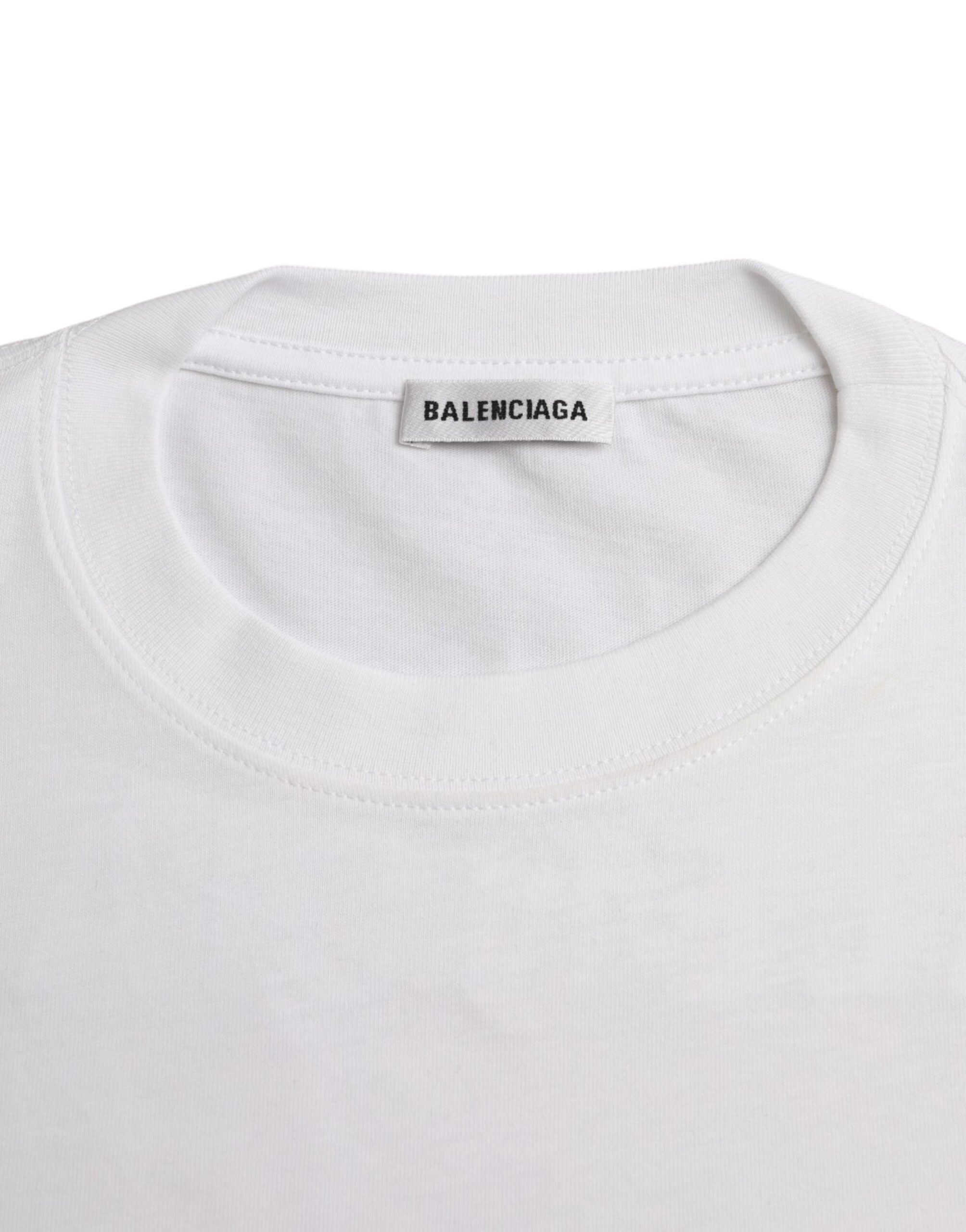 Tricou Balenciaga alb din bumbac cu guler rotund și mânecă scurtă