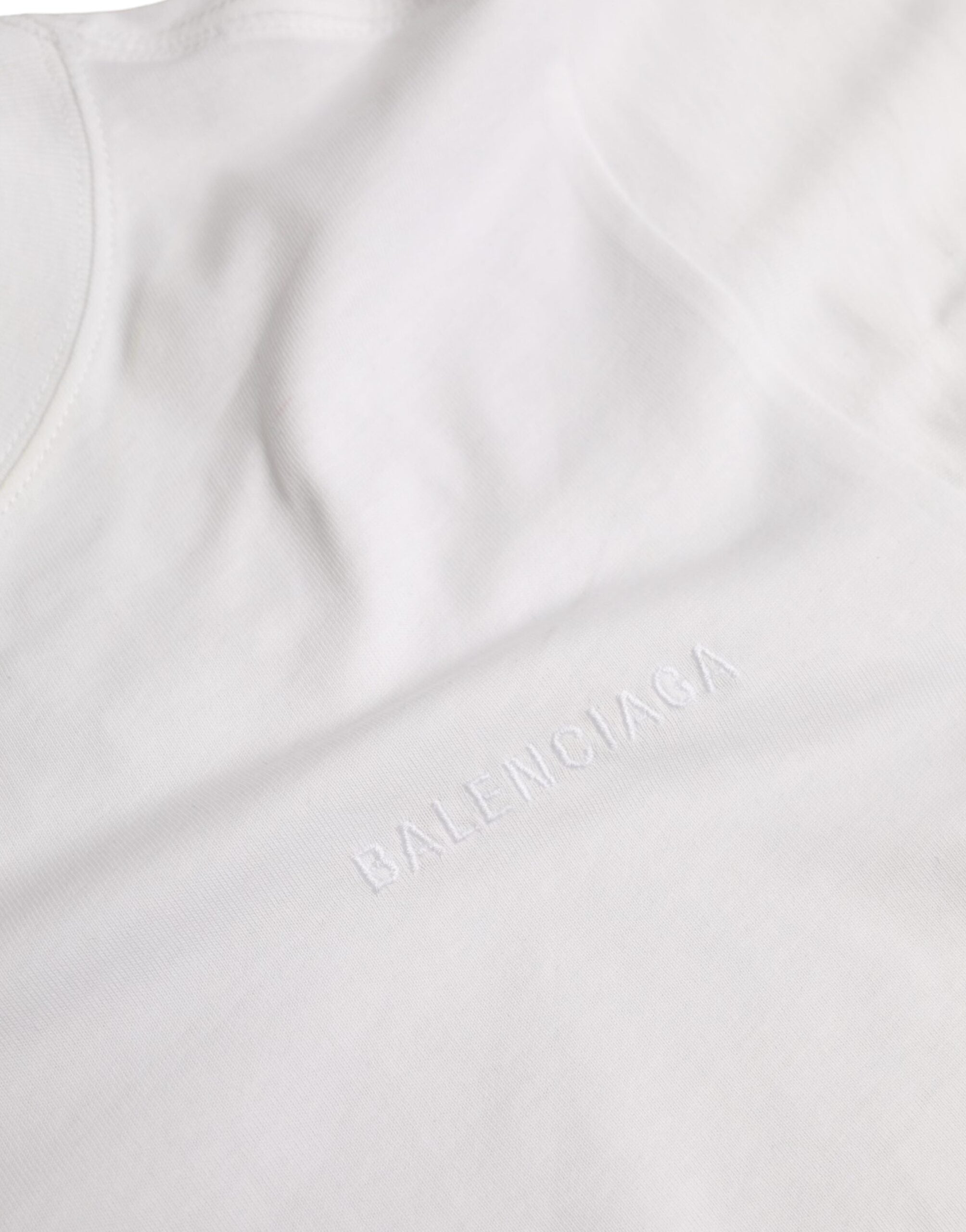 Tricou Balenciaga alb din bumbac cu guler rotund și mânecă scurtă