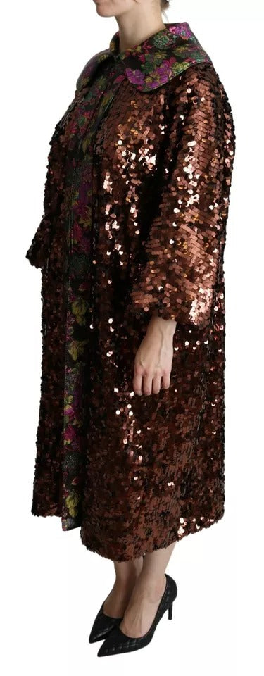Dolce & Gabbana – Langer Mantel mit mehrfarbigen Pailletten und Jaquard-Jacke