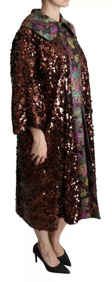 Dolce & Gabbana – Langer Mantel mit mehrfarbigen Pailletten und Jaquard-Jacke