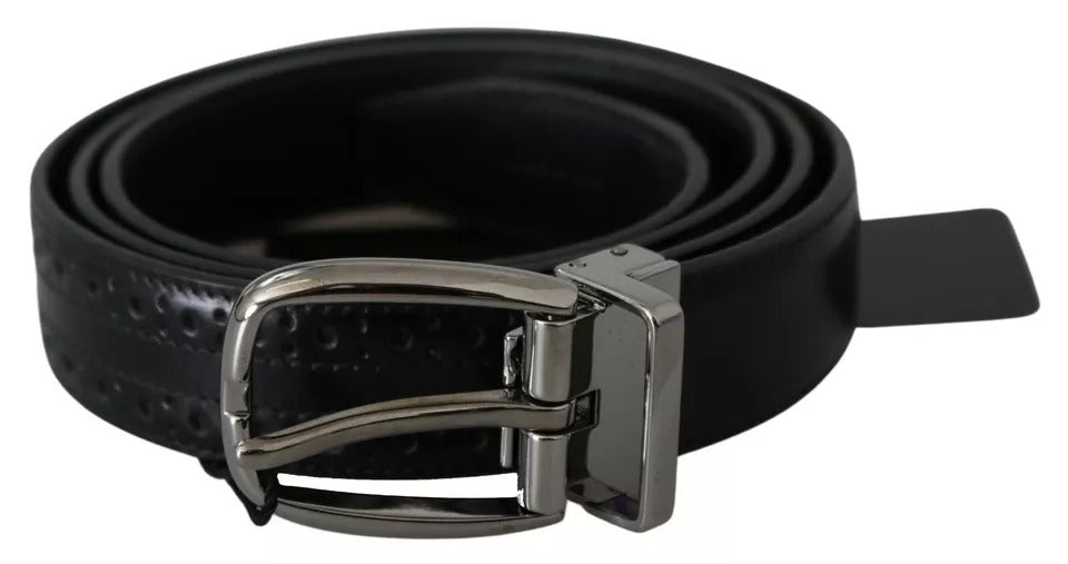 Dolce & Gabbana Klassischer Gürtel aus schwarzem Leder mit silberner Metallschnalle