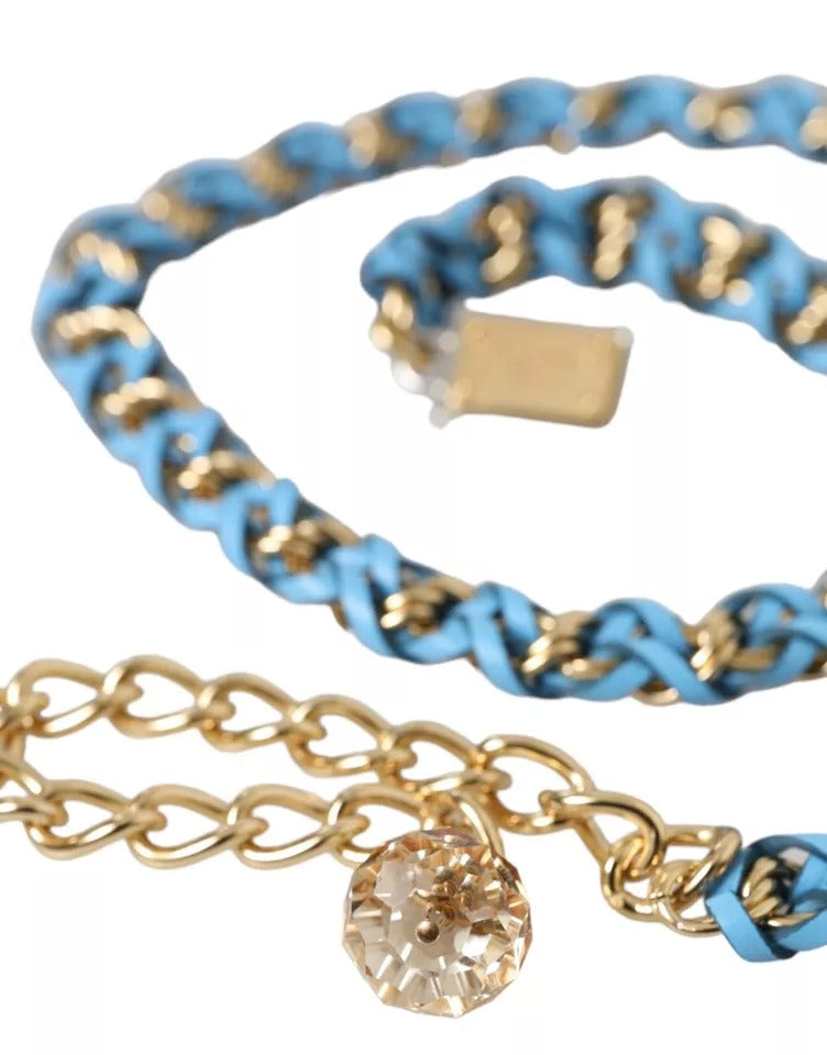 Dolce & Gabbana – Blauer geflochtener Taillengürtel aus goldenem Messing