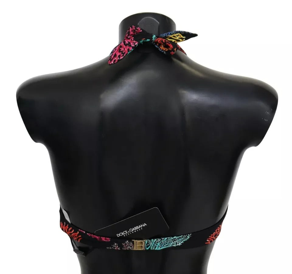 Dolce & Gabbana Schwarz Korallen Print Badeanzug Beachwear Bikini Top