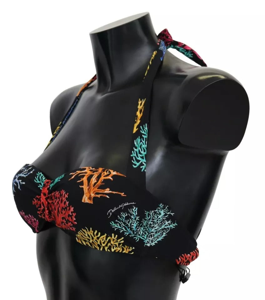 Dolce & Gabbana Schwarz Korallen Print Badeanzug Beachwear Bikini Top