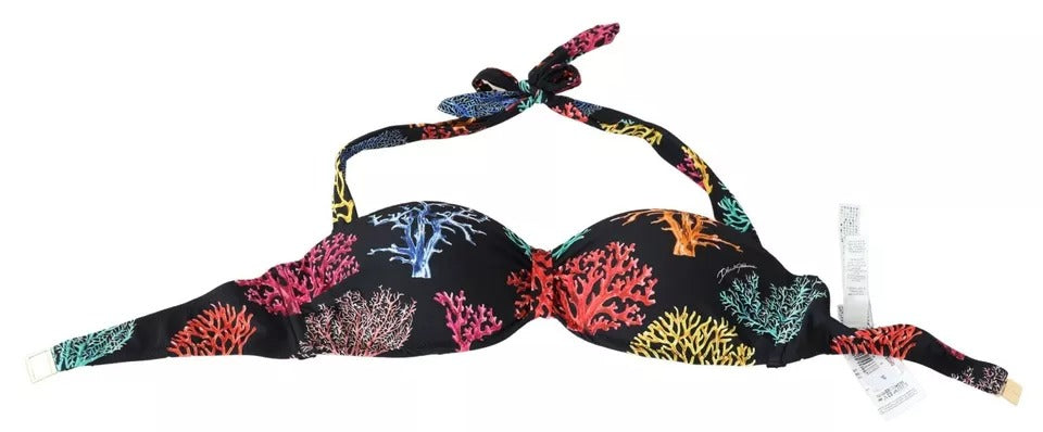 Dolce & Gabbana Schwarz Korallen Print Badeanzug Beachwear Bikini Top