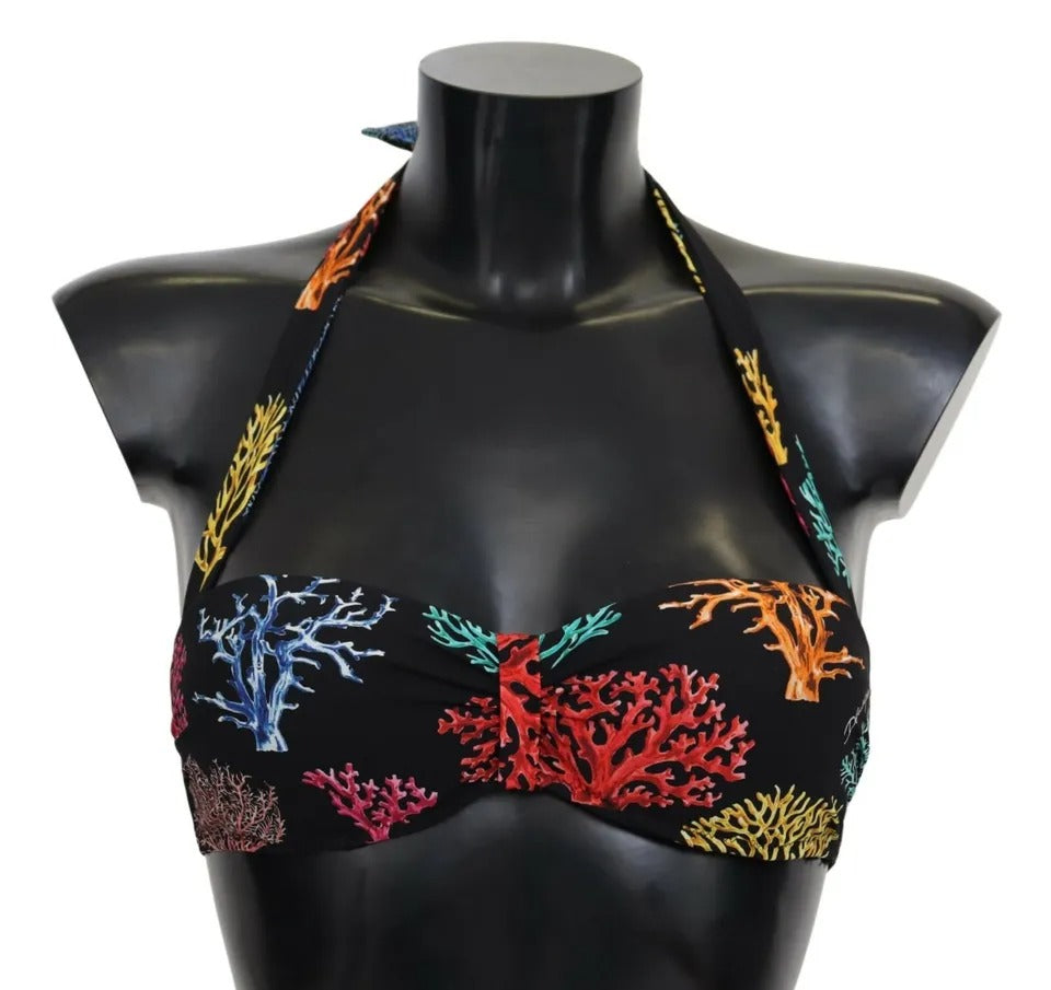 Dolce & Gabbana Schwarz Korallen Print Badeanzug Beachwear Bikini Top