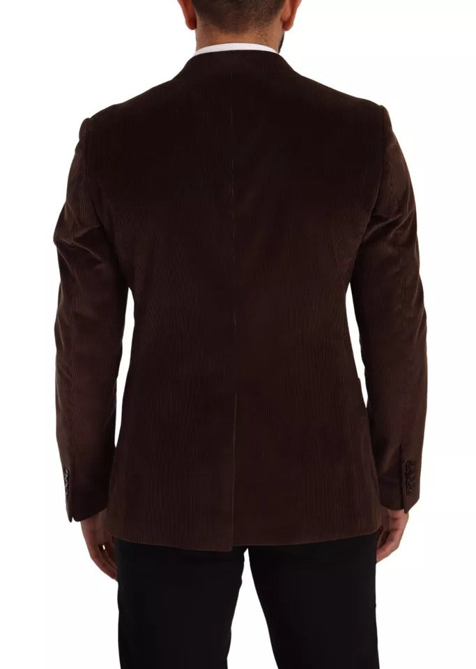 Dolce & Gabbana – Brauner Cord-Slim-Fit-Mantel mit DG-Logo-Blazer