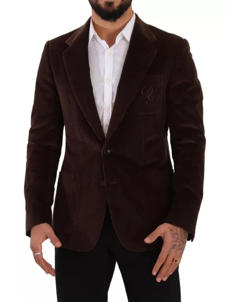 Dolce & Gabbana – Brauner Cord-Slim-Fit-Mantel mit DG-Logo-Blazer