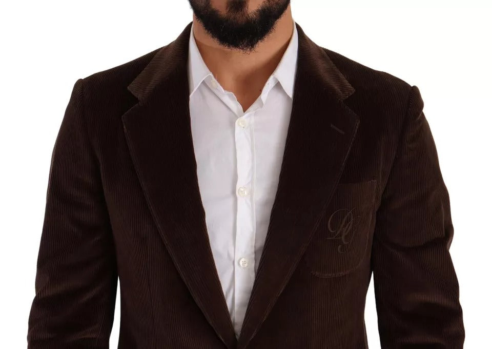 Dolce & Gabbana – Brauner Cord-Slim-Fit-Mantel mit DG-Logo-Blazer