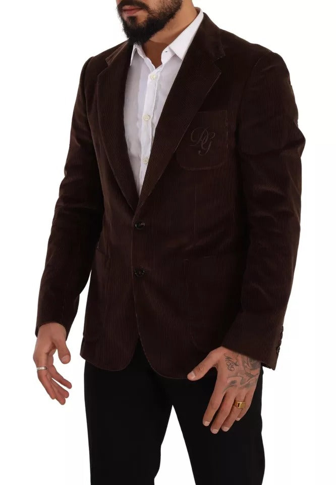 Dolce & Gabbana – Brauner Cord-Slim-Fit-Mantel mit DG-Logo-Blazer