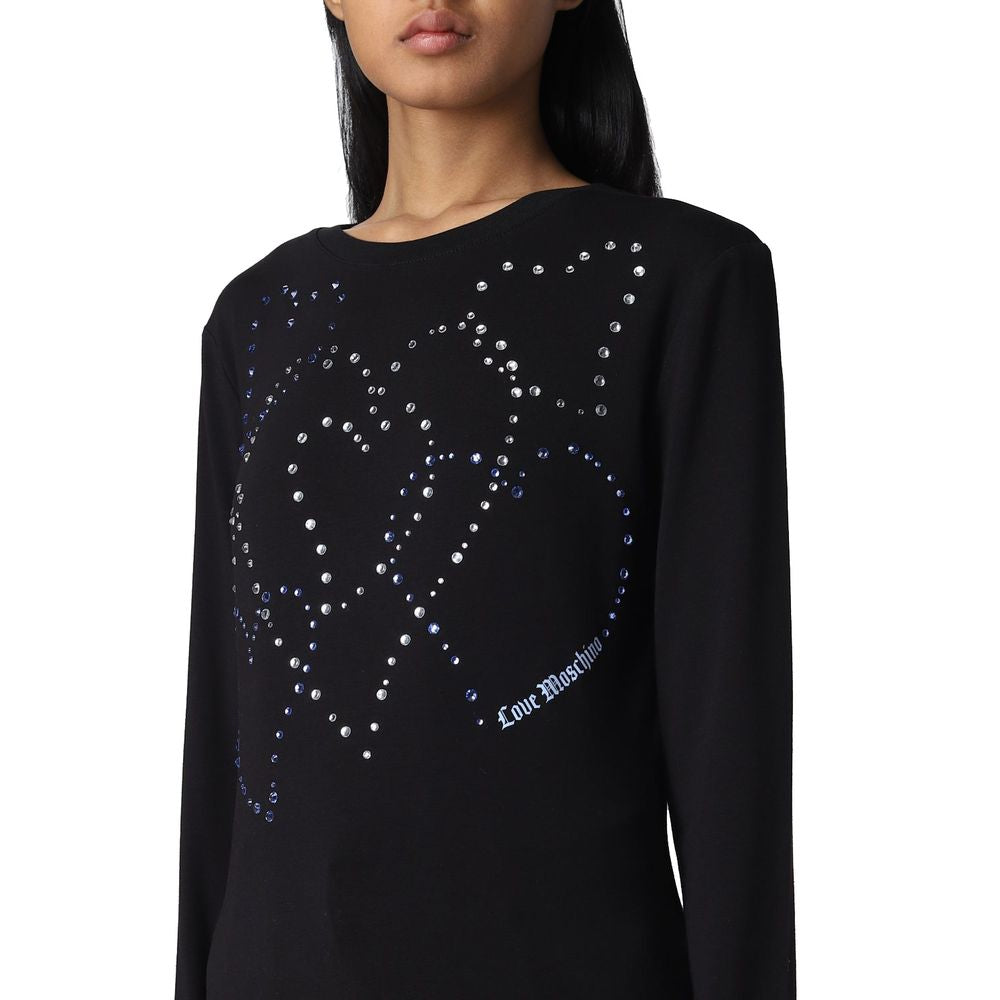 Love Moschino – Baumwoll-T-Shirt mit Strass-Herzen