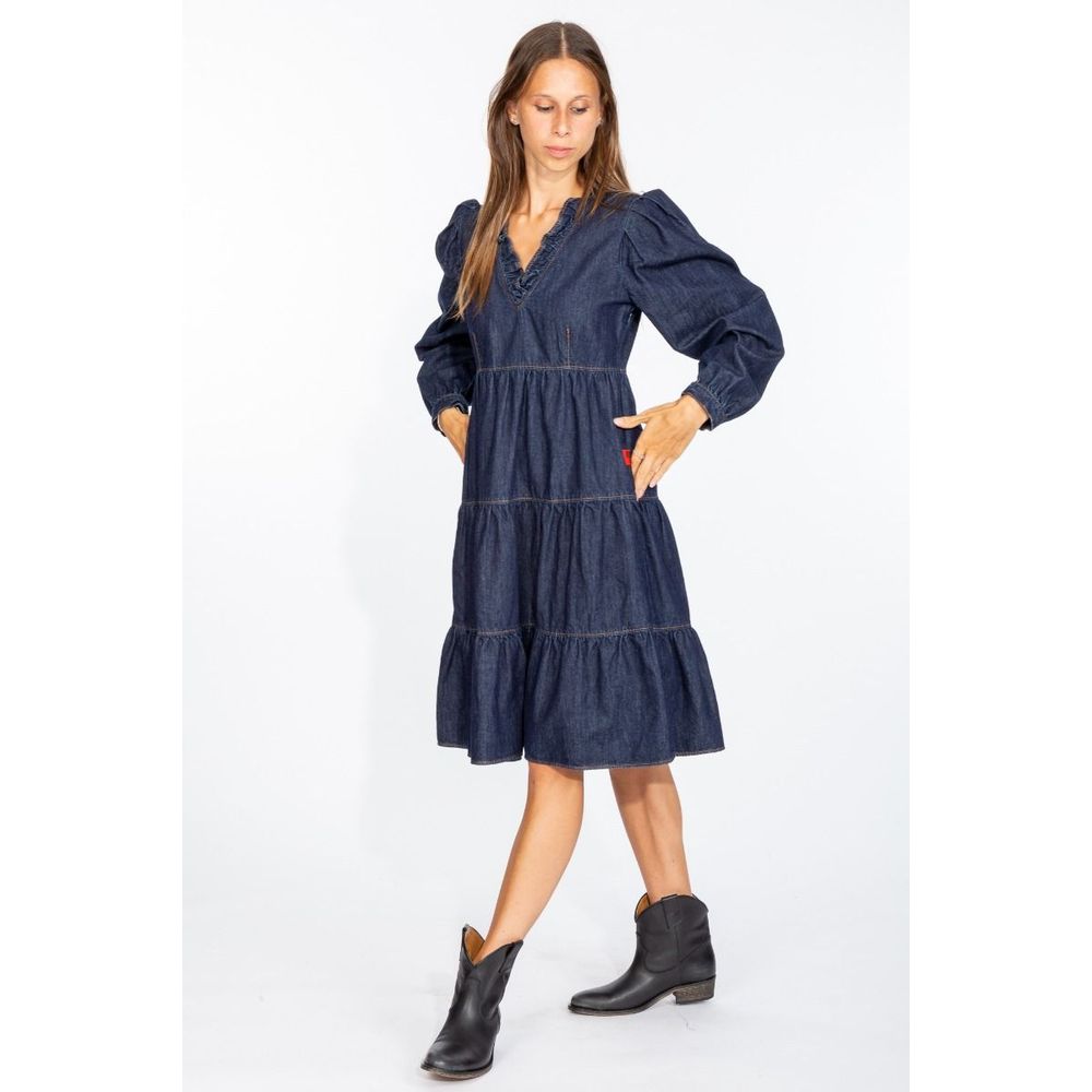 Rochie elegantă evazată din denim albastru închis Love Moschino