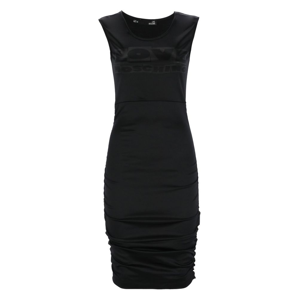 Love Moschino – Schickes, seitlich gewelltes, ärmelloses Kleid mit Logo