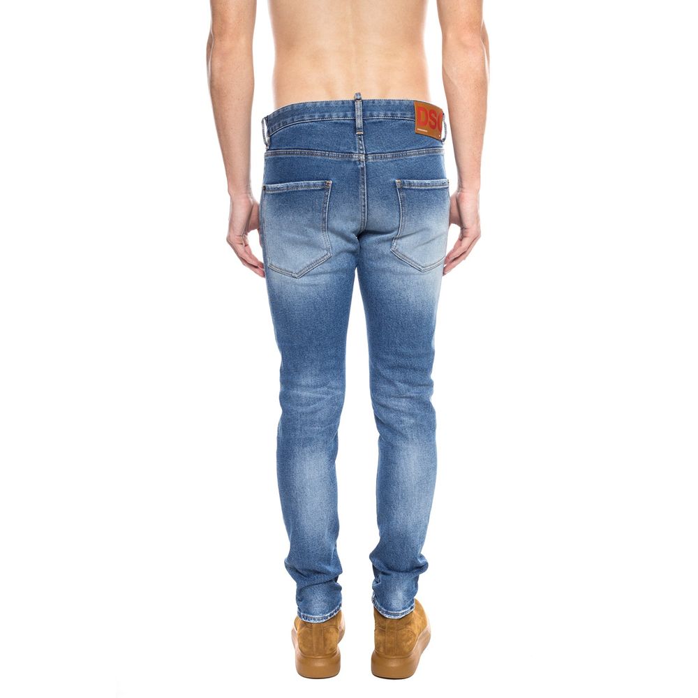 Blugi Dsquared² albaștri din bumbac, cu aspect uzat, pentru bărbați