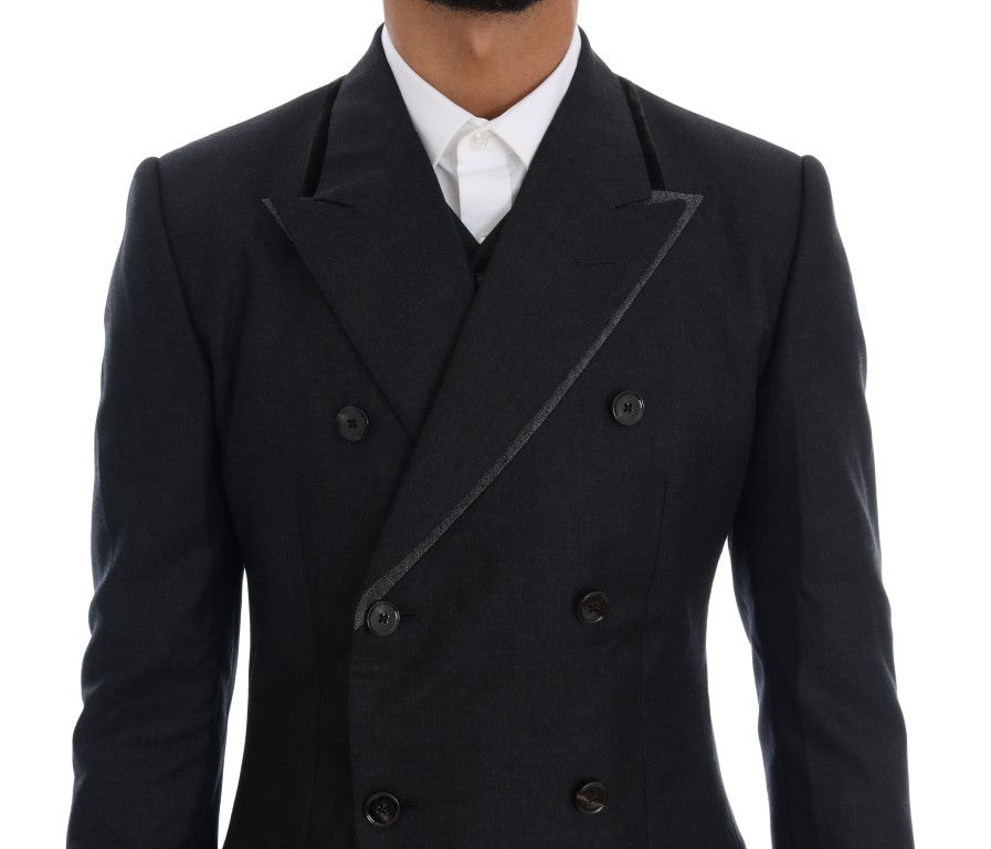 Costum elegant gri cu două rânduri de nasturi din lână Dolce & Gabbana
